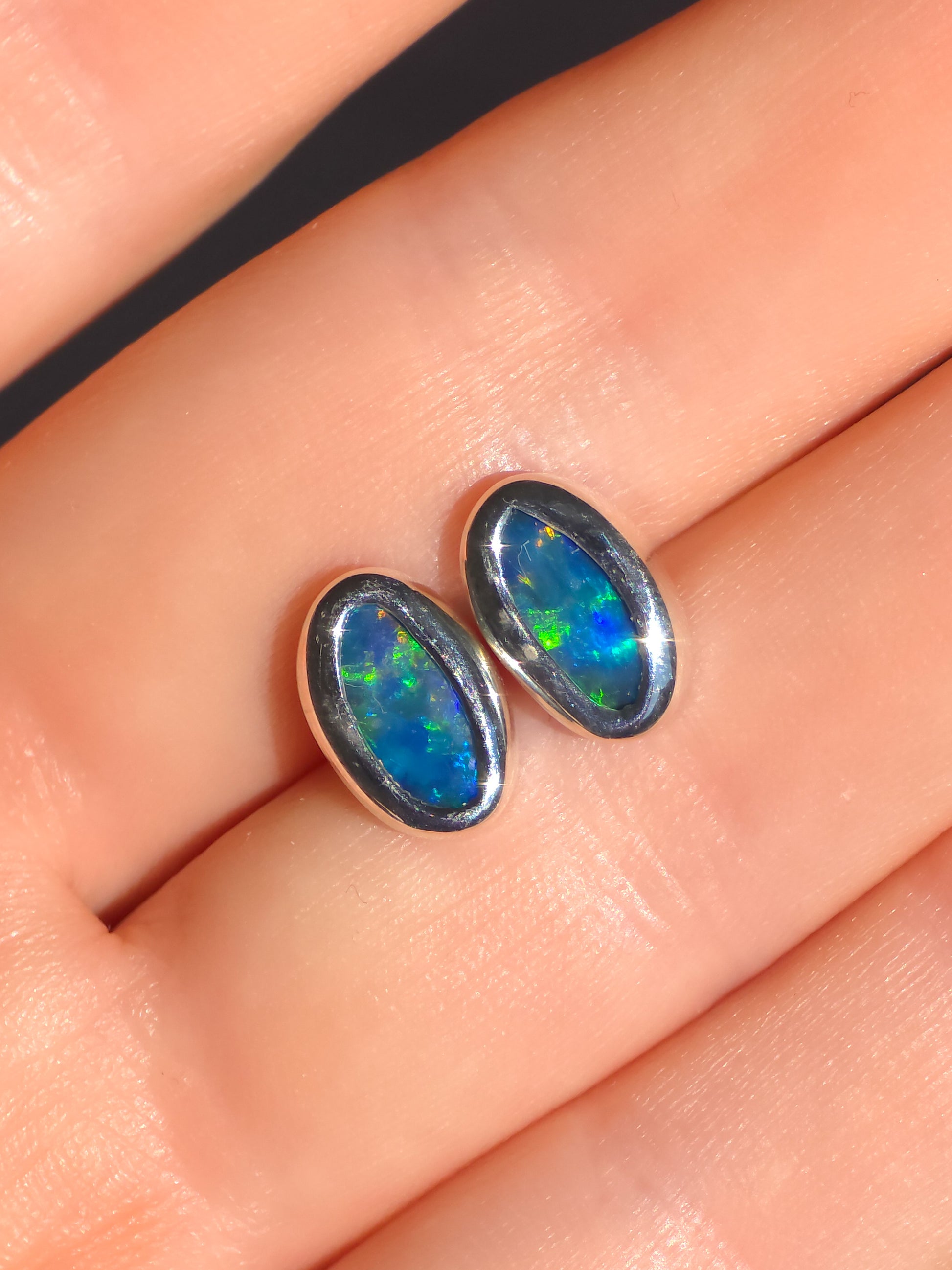 WILLOW | Australian Opal Doublet Earrings, Silver Coober Pedy Opal Studs