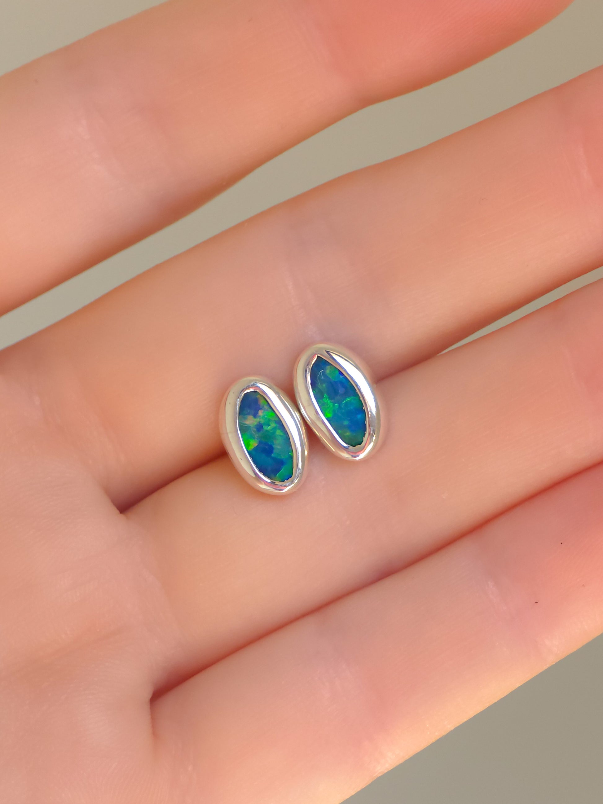 WILLOW | Australian Opal Doublet Earrings, Silver Coober Pedy Opal Studs