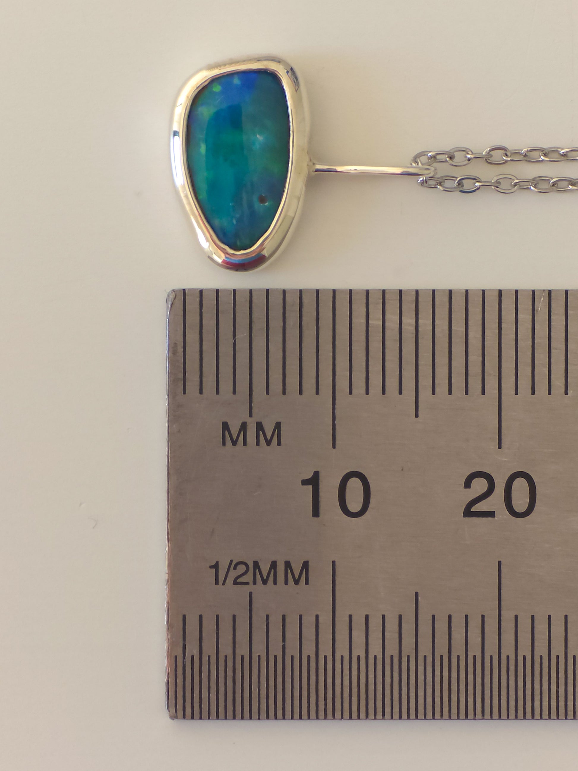 MIDORI | Coober Pedy Opal Doublet Pendant, Silver Australian Opal Necklace