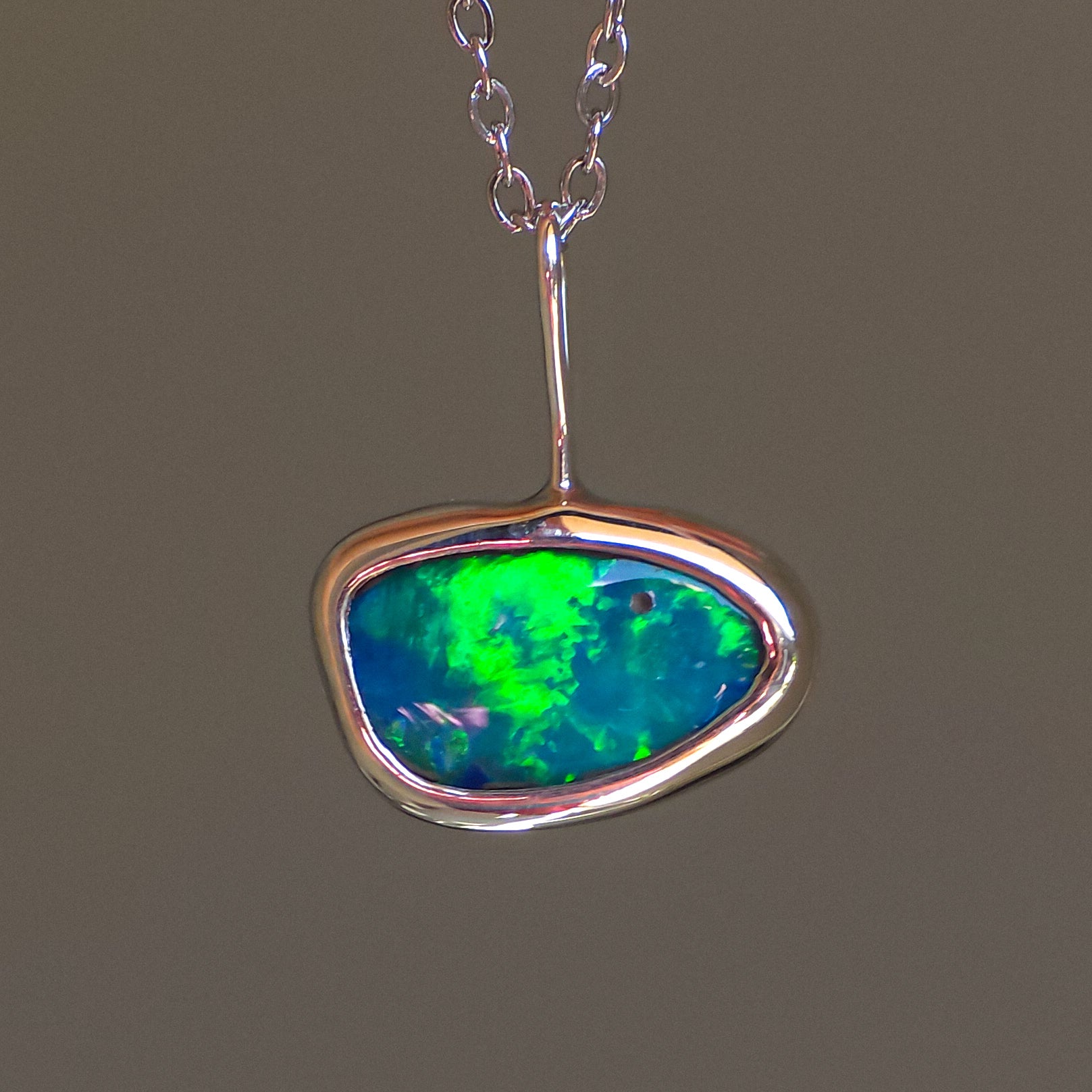 MIDORI | Coober Pedy Opal Doublet Pendant, Silver Australian Opal Necklace