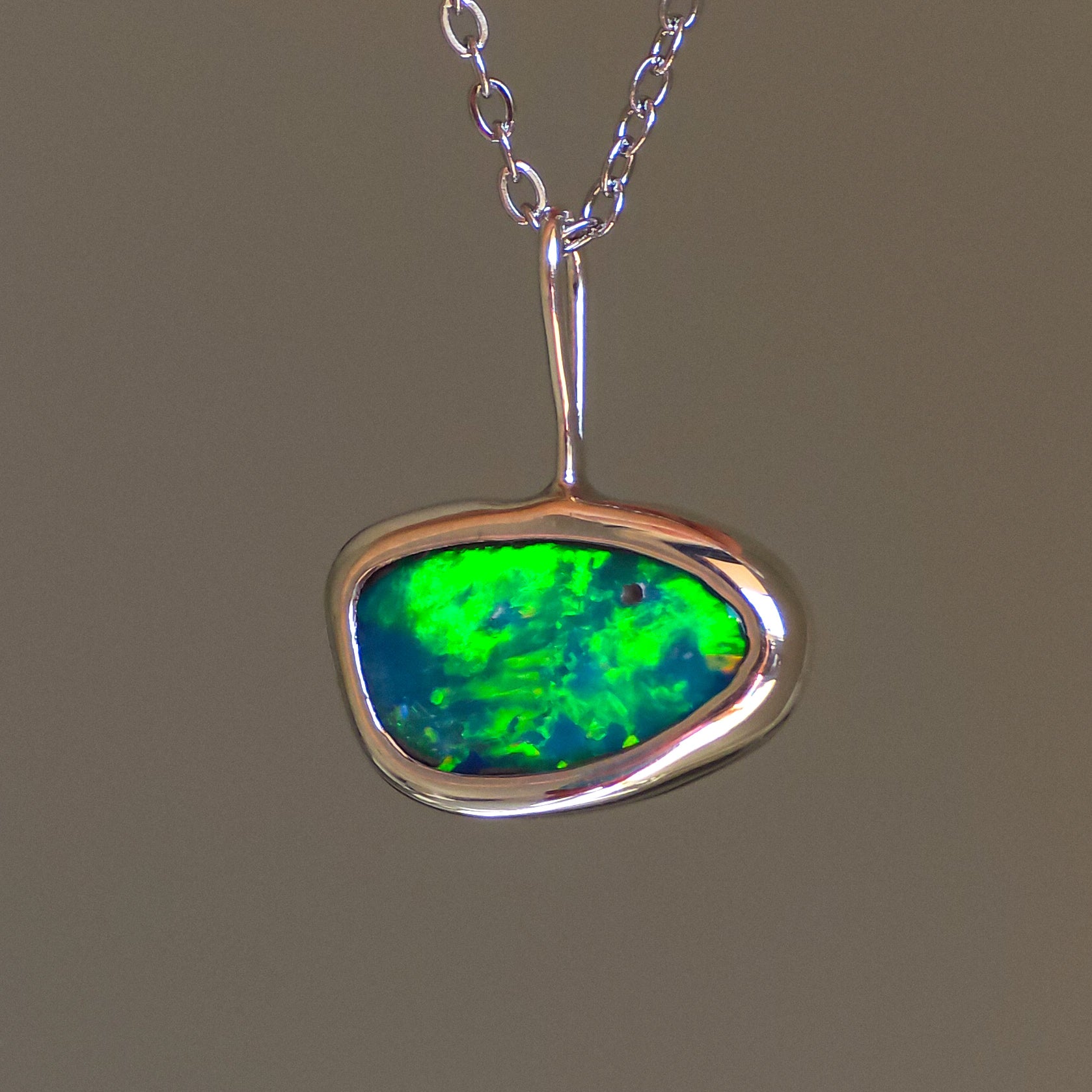 MIDORI | Coober Pedy Opal Doublet Pendant, Silver Australian Opal Necklace