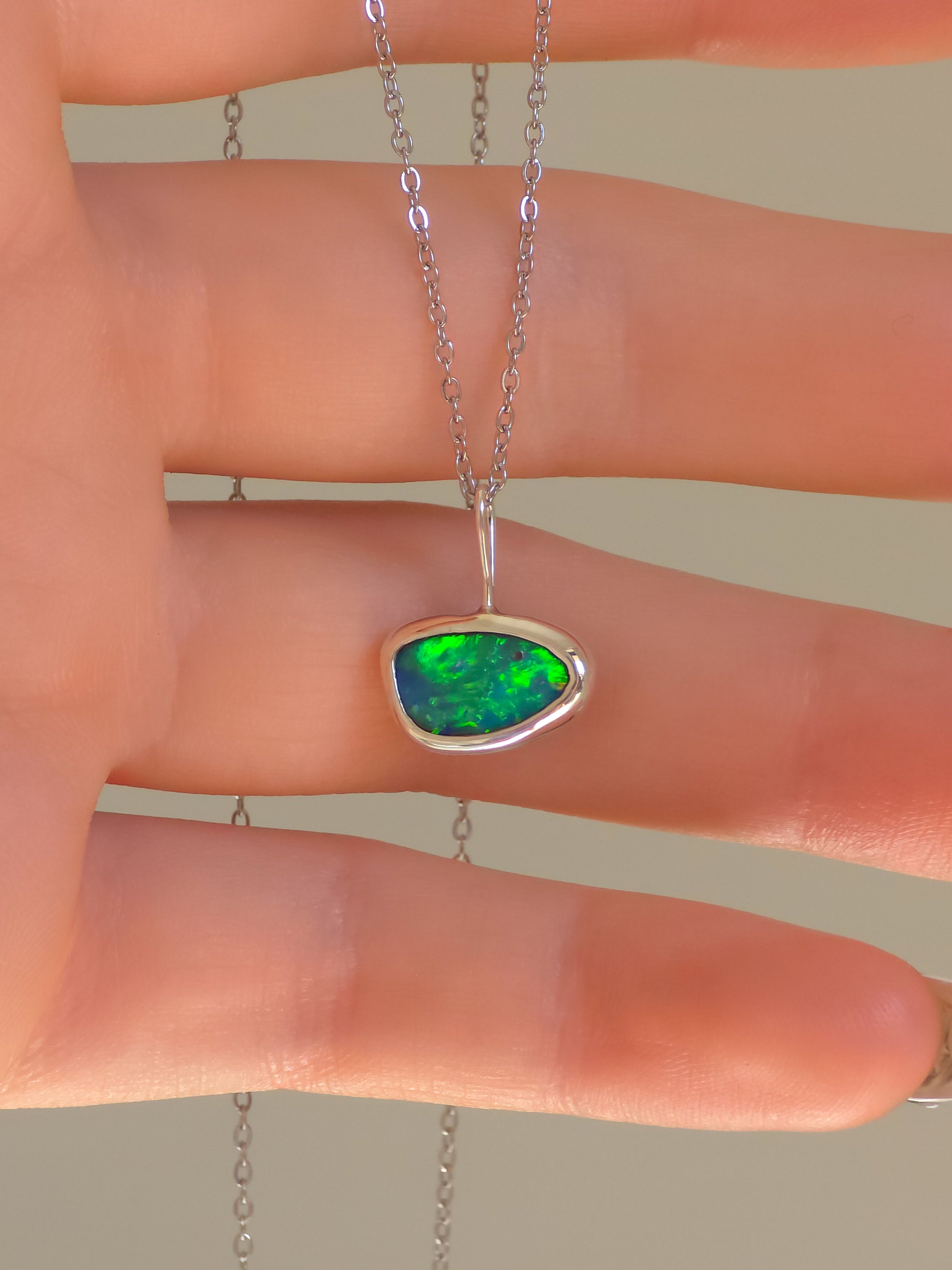 MIDORI | Coober Pedy Opal Doublet Pendant, Silver Australian Opal Necklace