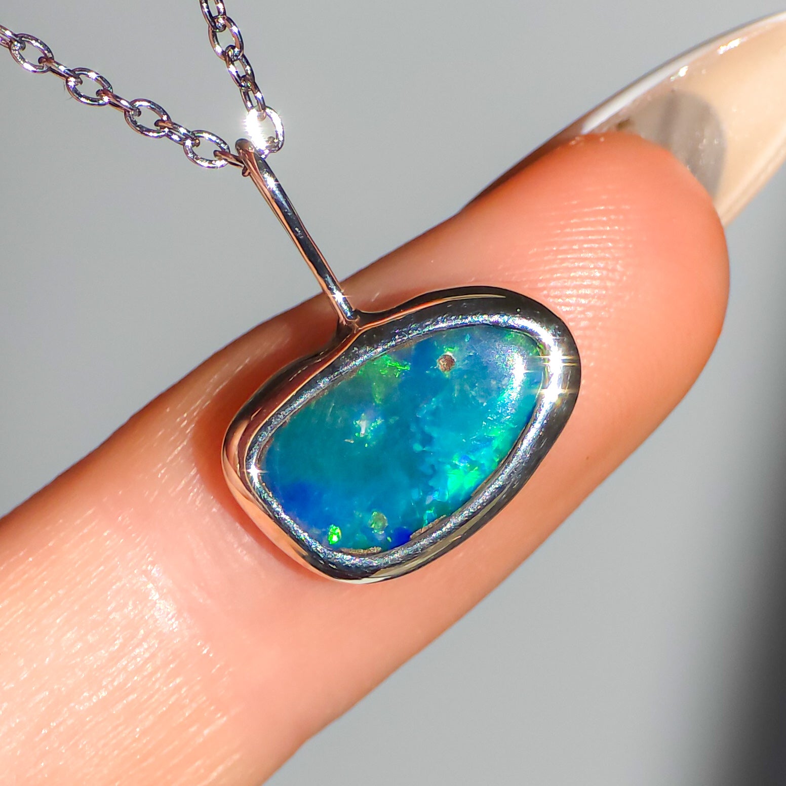 MIDORI | Coober Pedy Opal Doublet Pendant, Silver Australian Opal Necklace
