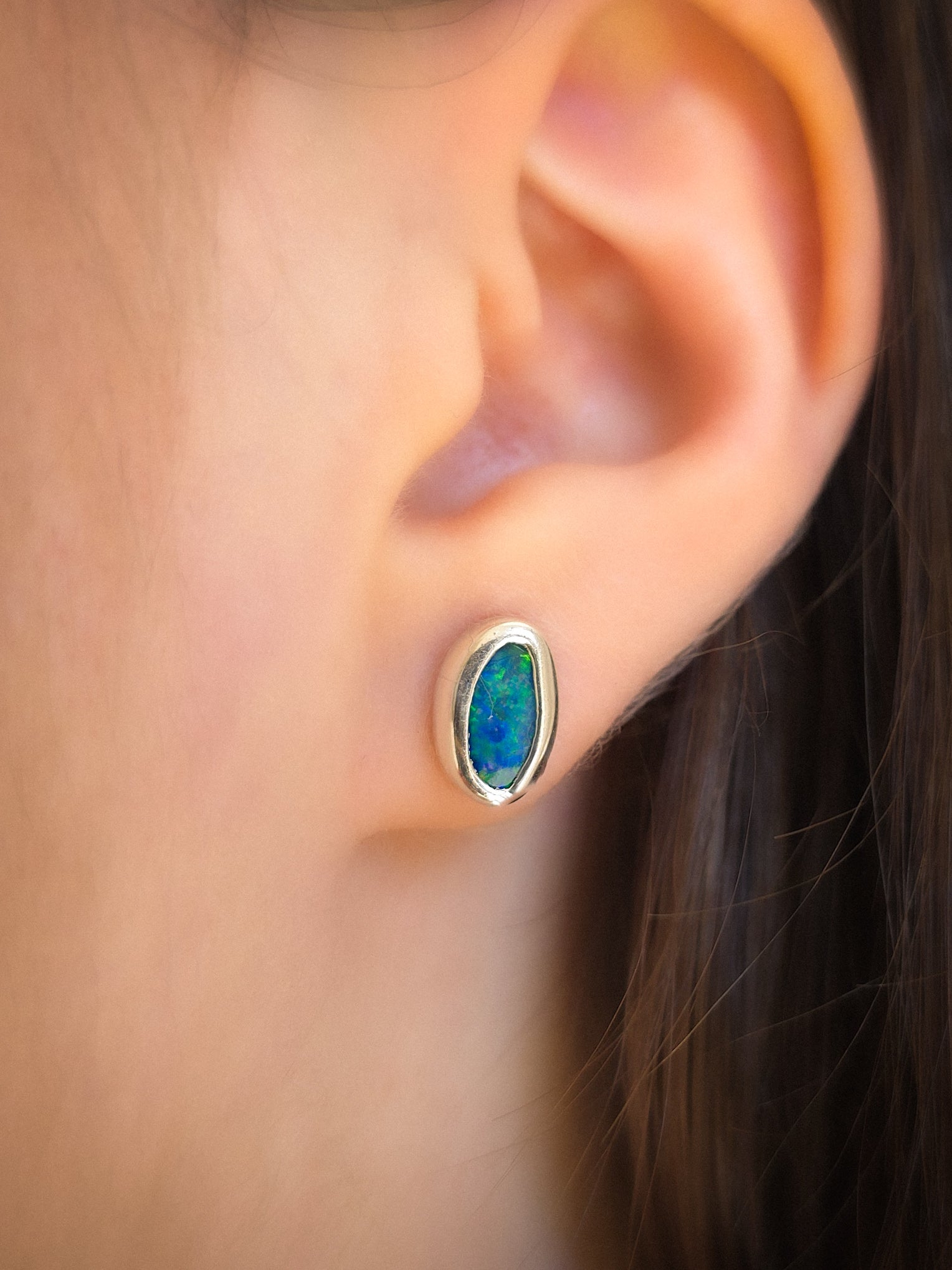 WILLOW | Australian Opal Doublet Earrings, Silver Coober Pedy Opal Studs