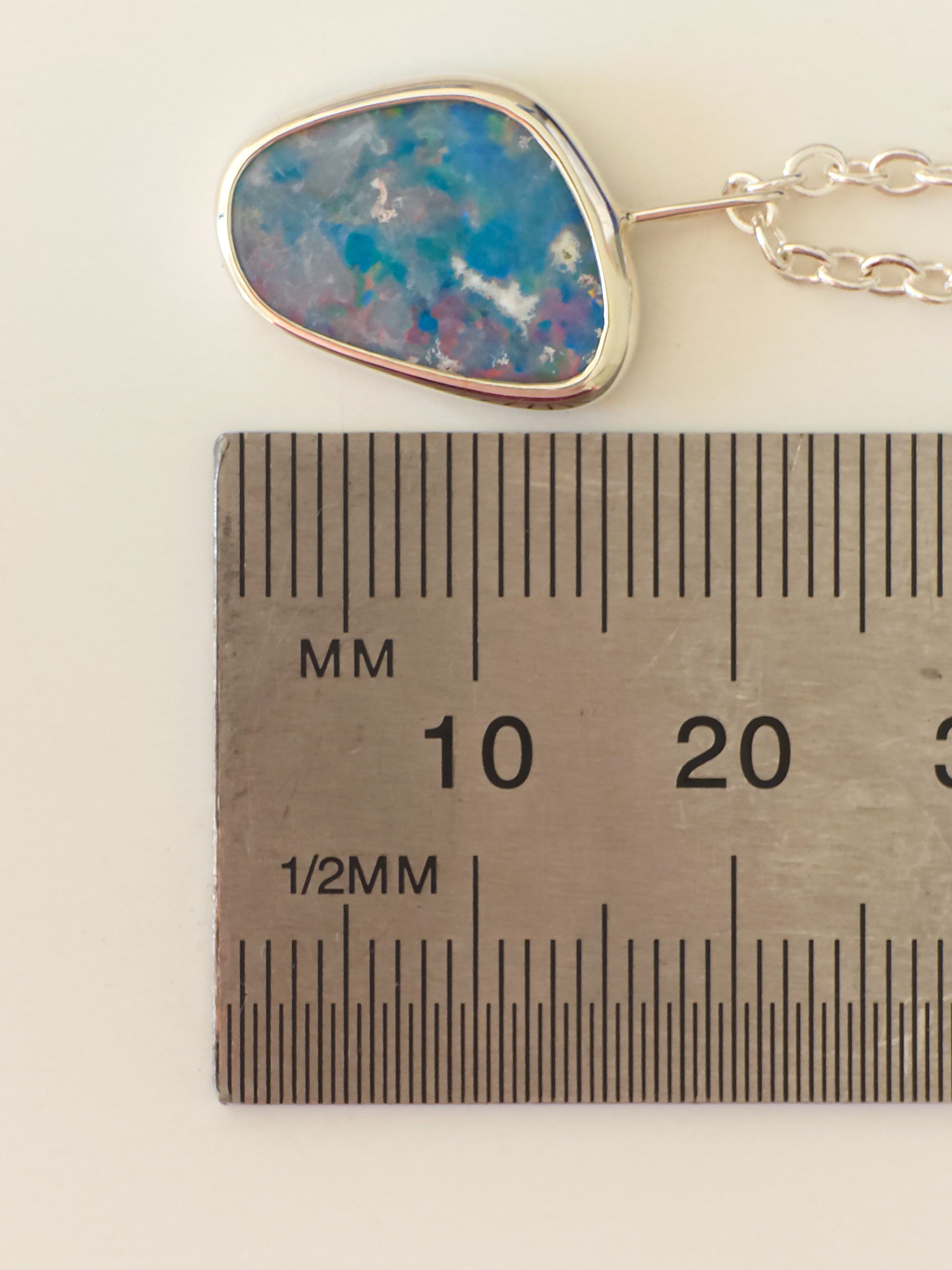 RÓZSA | Coober Pedy Opal Doublet Pendant, Silver Australian Opal Necklace