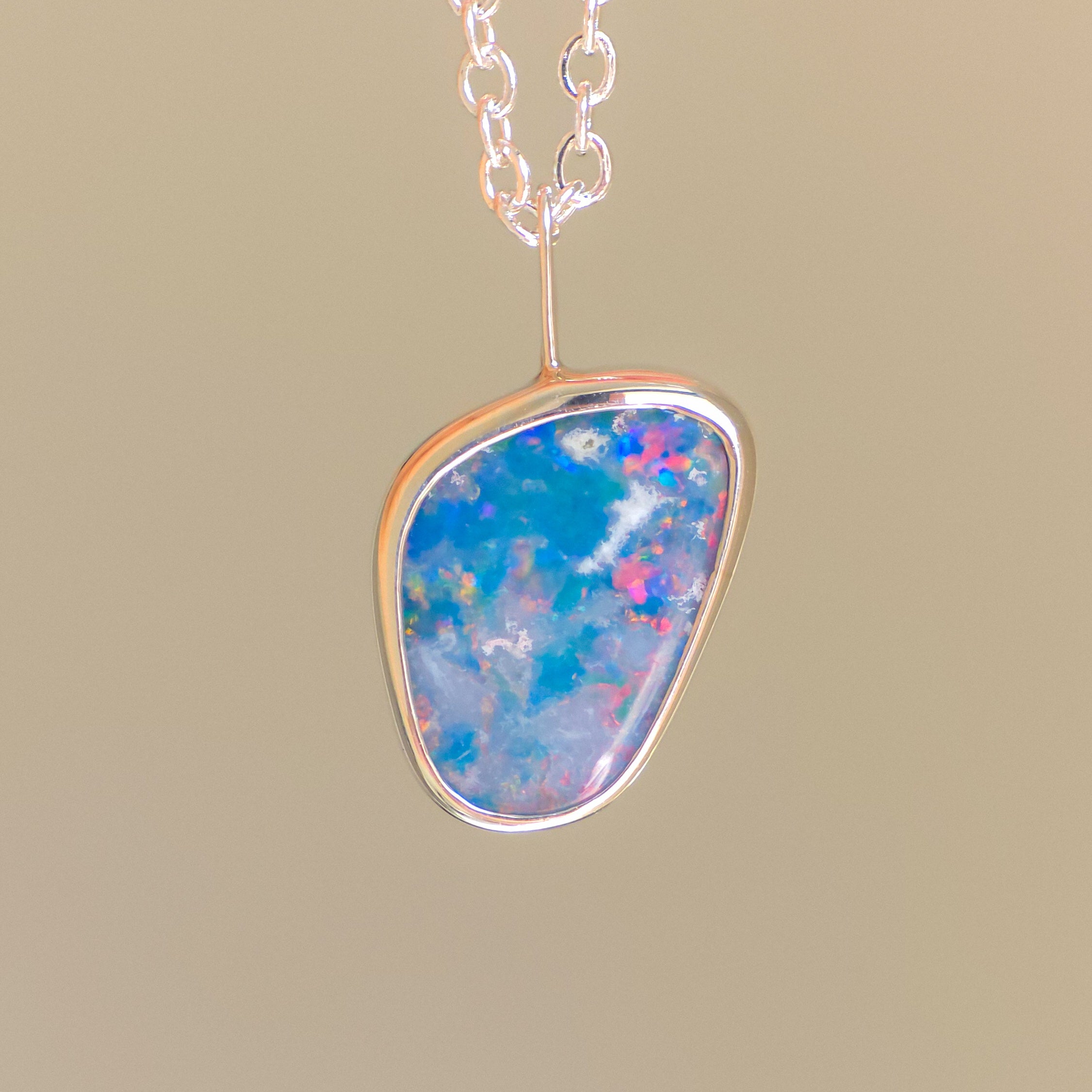 RÓZSA | Coober Pedy Opal Doublet Pendant, Silver Australian Opal Necklace