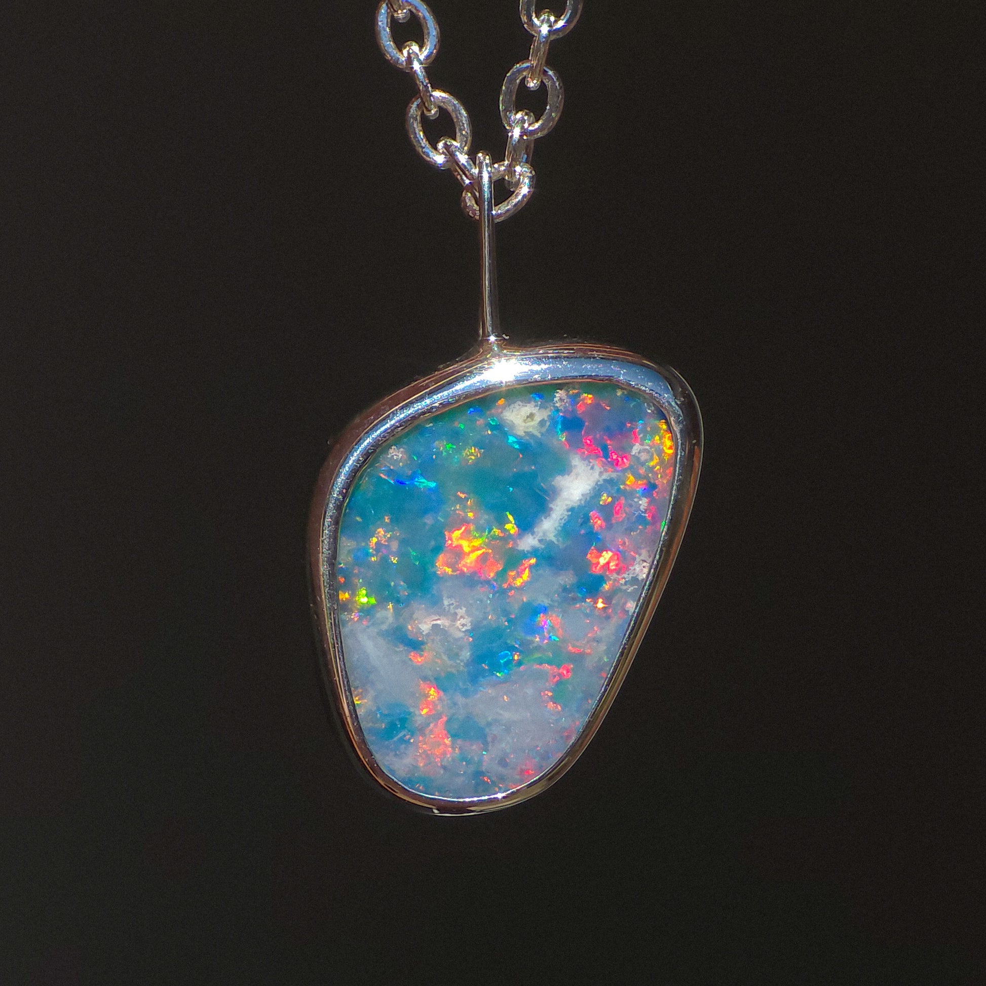 RÓZSA | Coober Pedy Opal Doublet Pendant, Silver Australian Opal Necklace