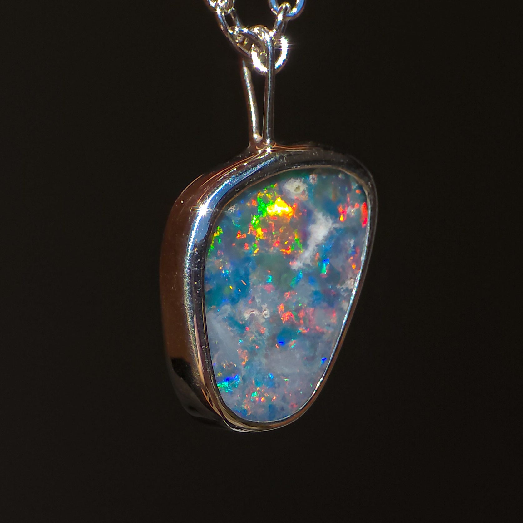 RÓZSA | Coober Pedy Opal Doublet Pendant, Silver Australian Opal Necklace