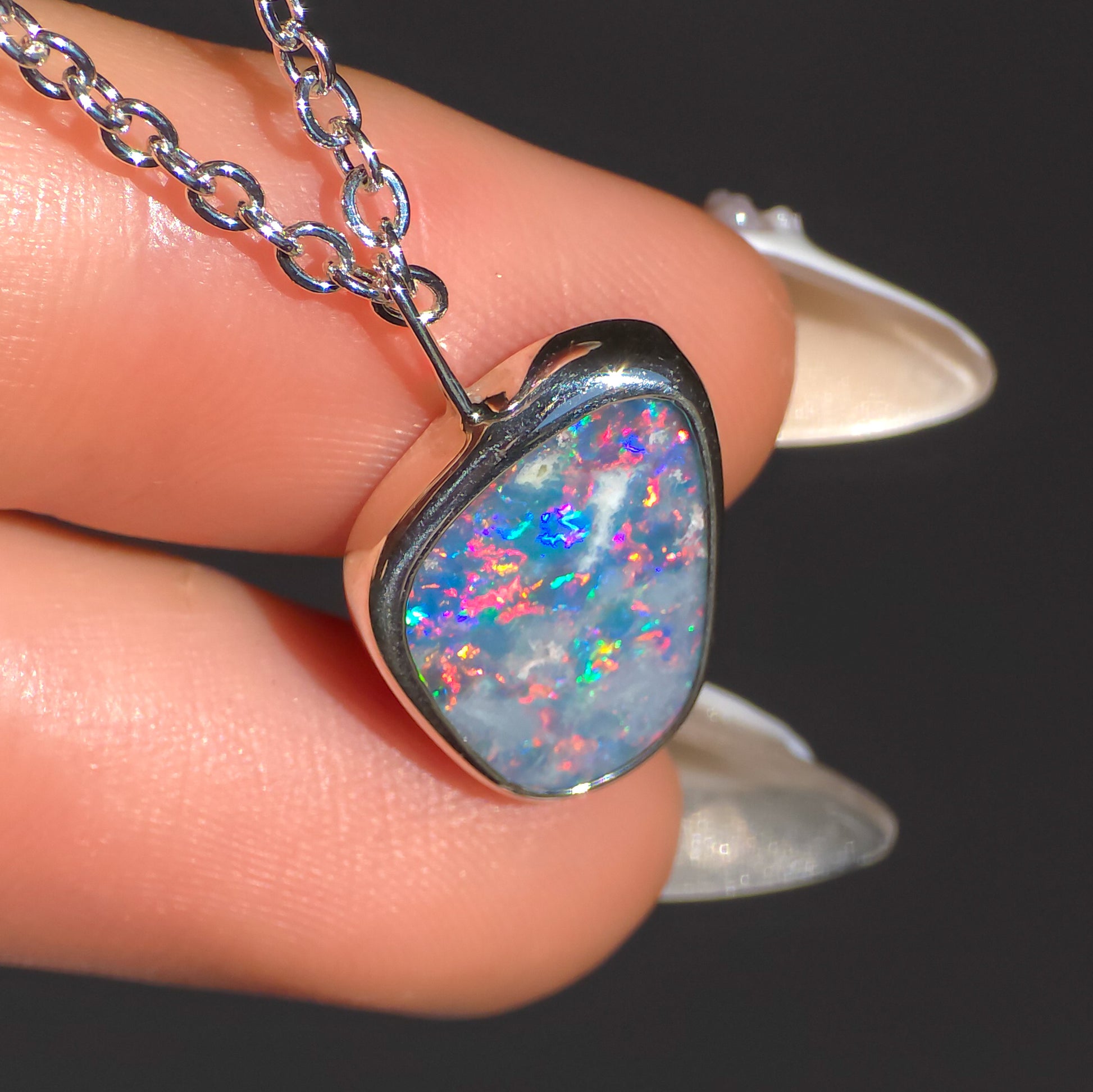 RÓZSA | Coober Pedy Opal Doublet Pendant, Silver Australian Opal Necklace