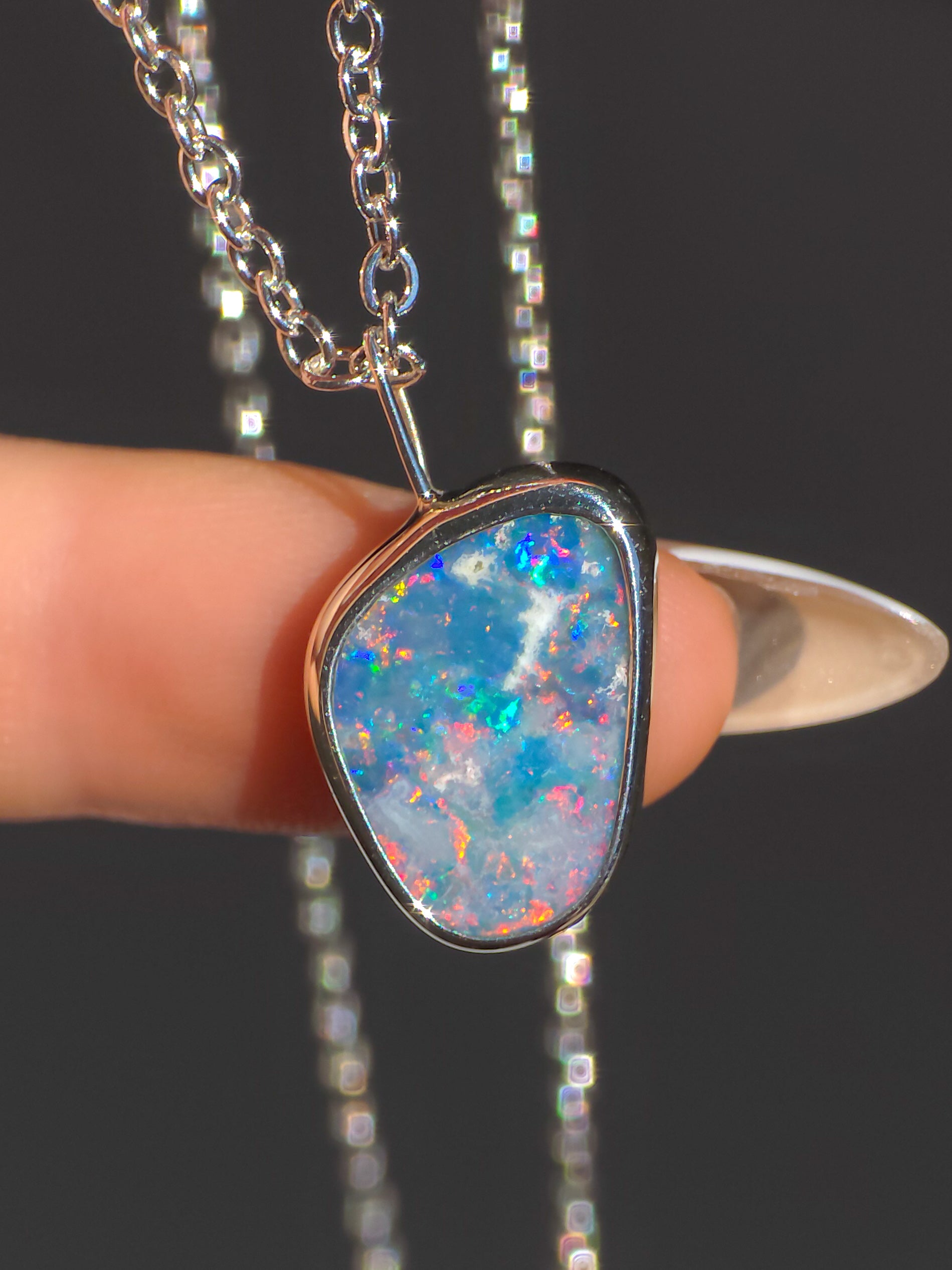 RÓZSA | Coober Pedy Opal Doublet Pendant, Silver Australian Opal Necklace