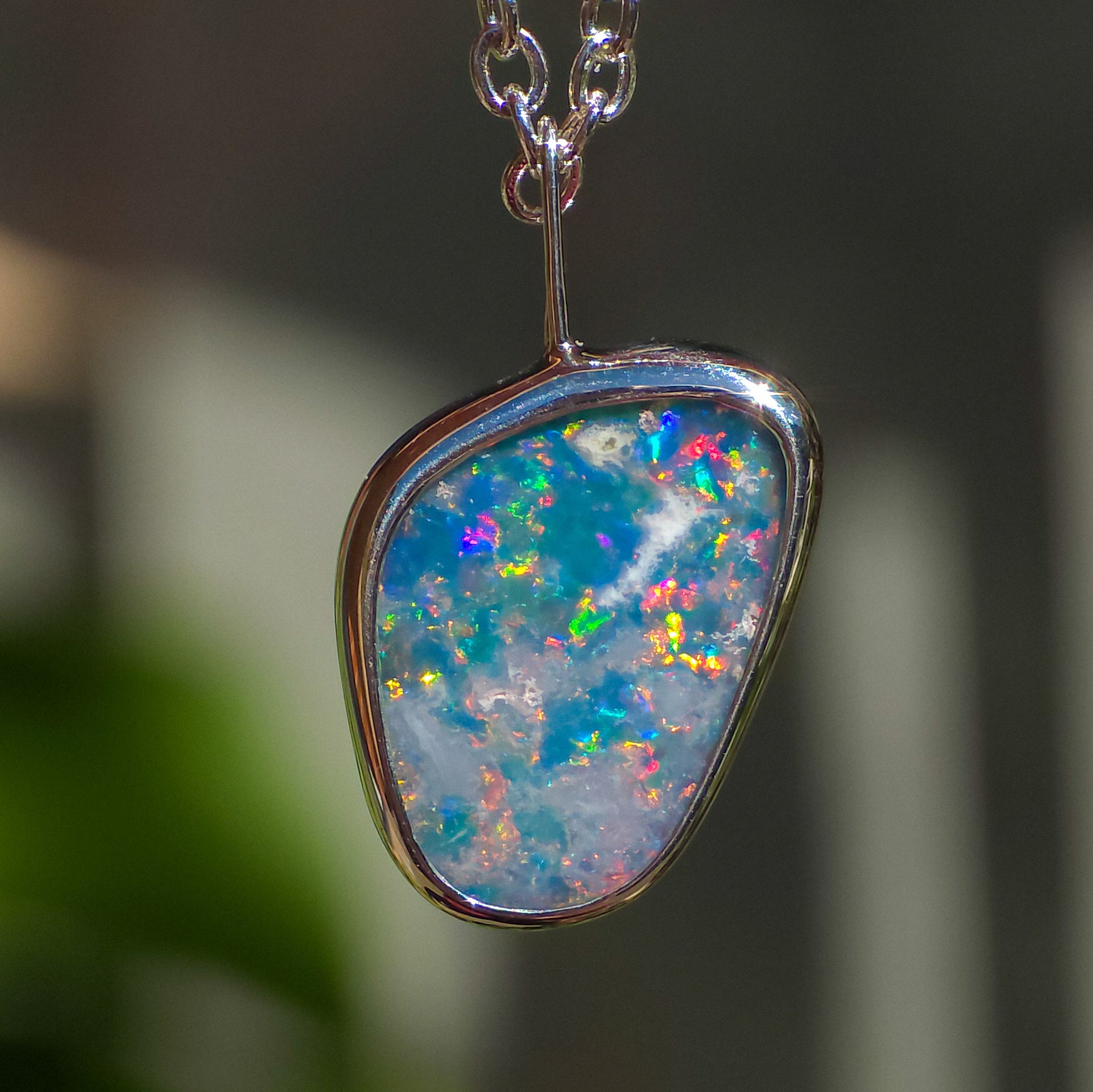 RÓZSA | Coober Pedy Opal Doublet Pendant, Silver Australian Opal Necklace