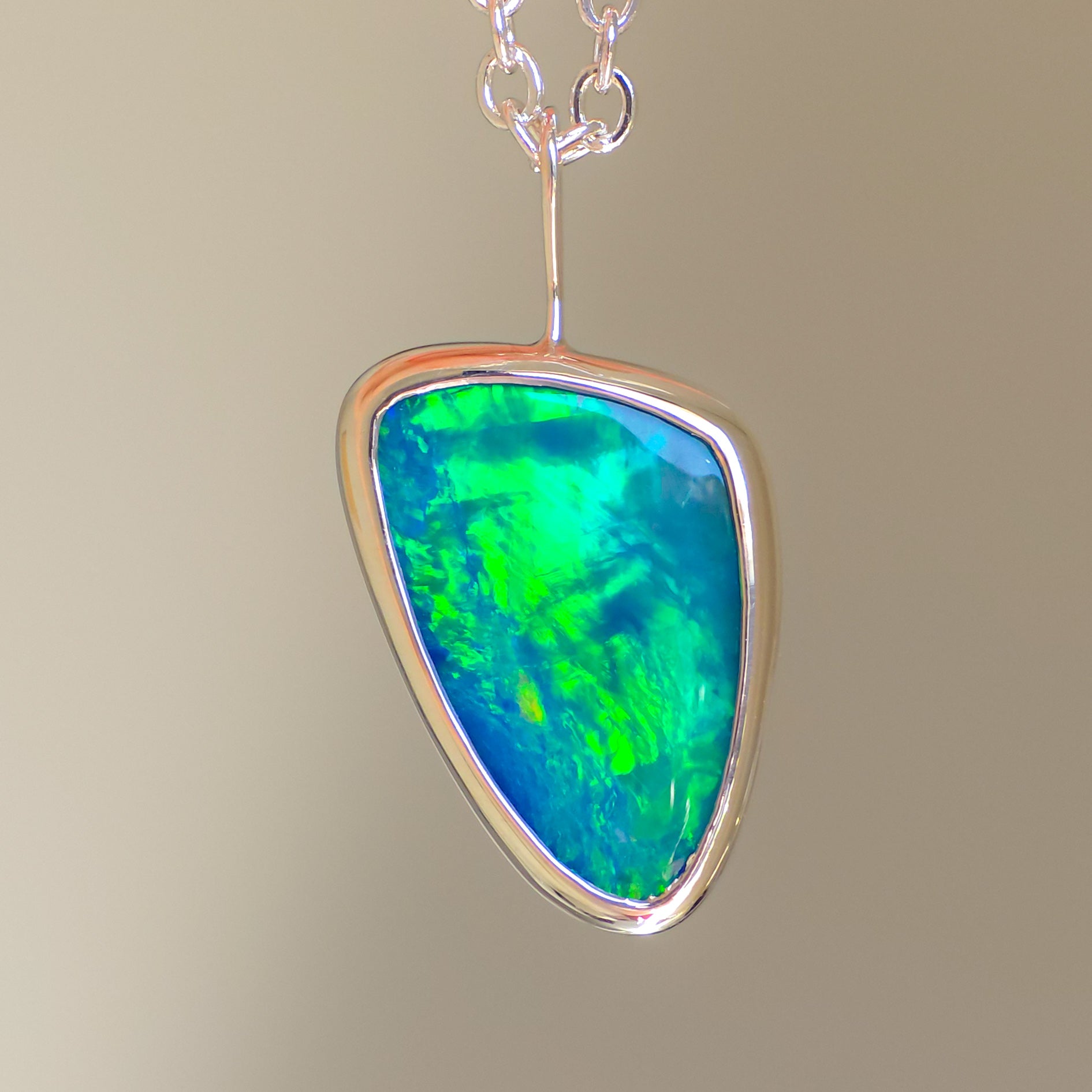 LUMINOUS | Coober Pedy Opal Doublet Pendant, Silver Australian Opal Necklace