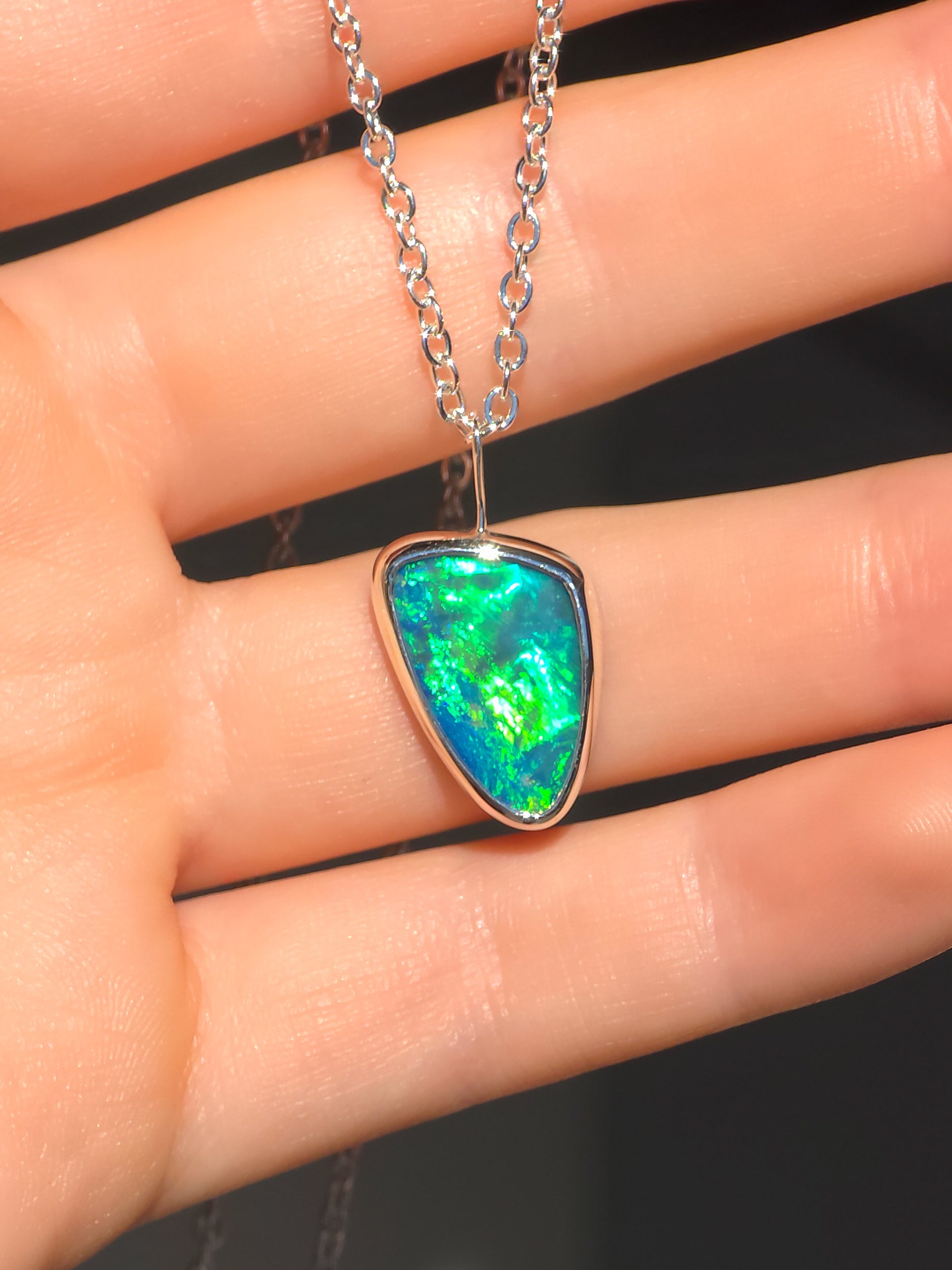 LUMINOUS | Coober Pedy Opal Doublet Pendant, Silver Australian Opal Necklace