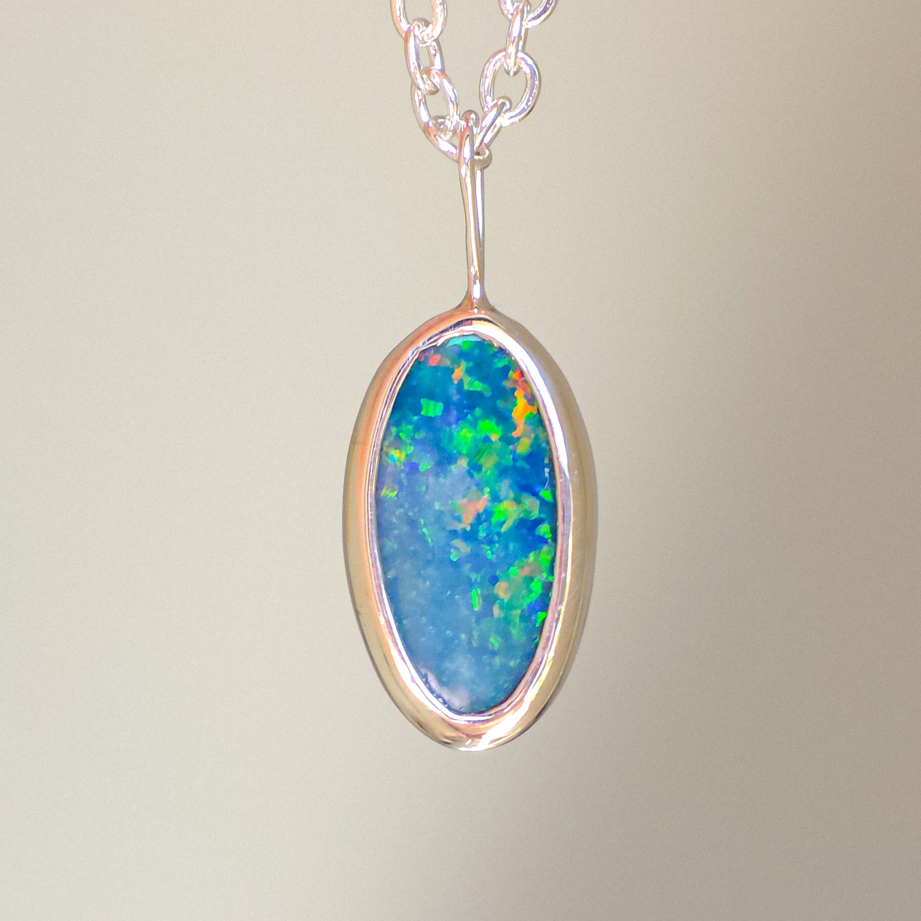 TROPIC | Coober Pedy Opal Doublet Pendant, 925 Silver Australian Opal Necklace