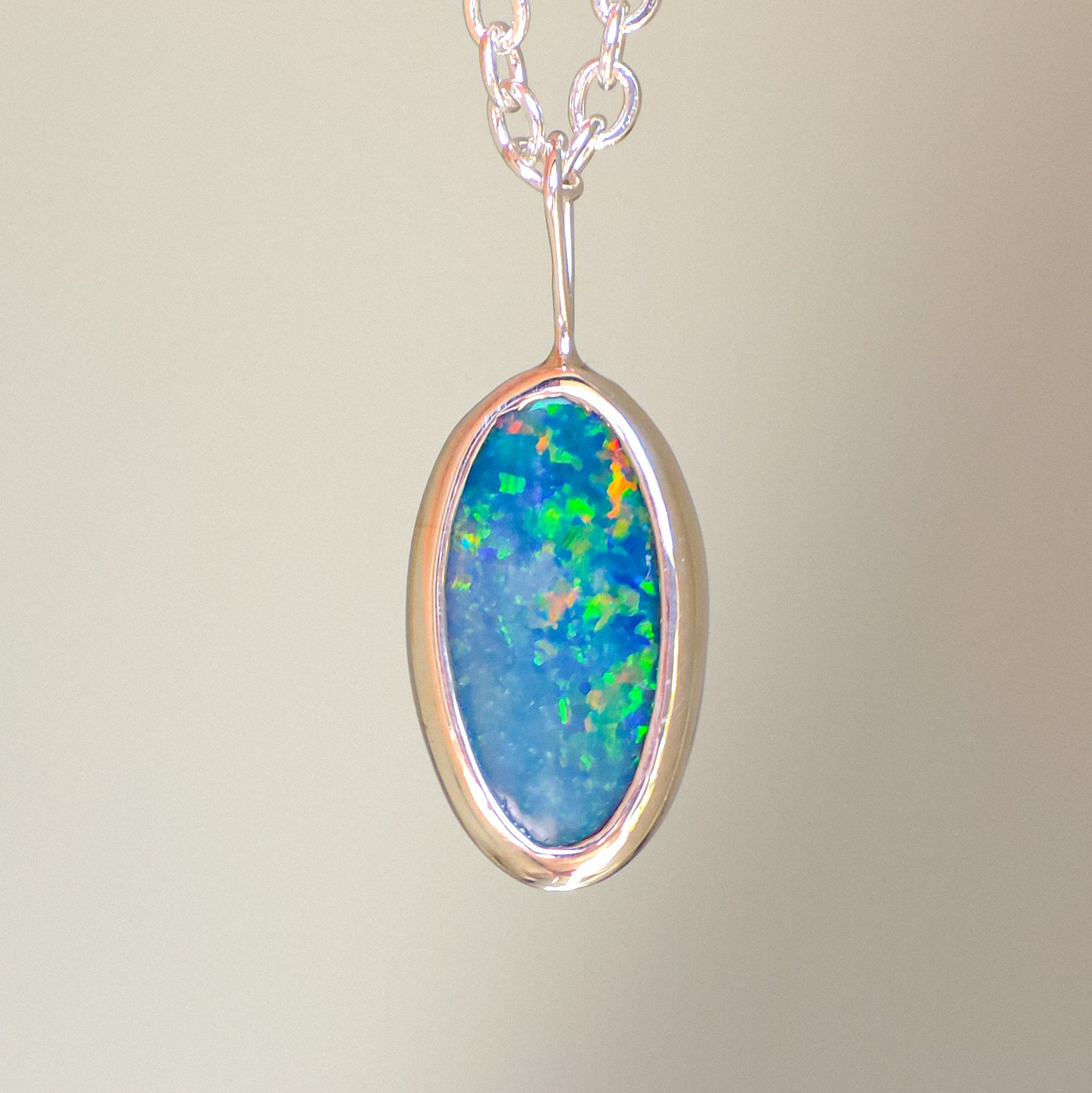TROPIC | Coober Pedy Opal Doublet Pendant, 925 Silver Australian Opal Necklace