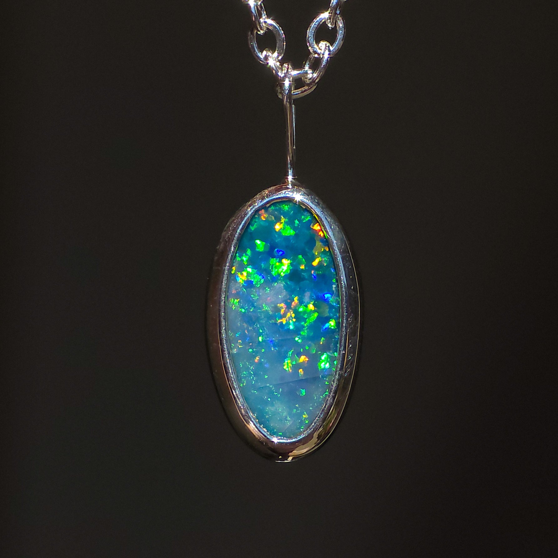 TROPIC | Coober Pedy Opal Doublet Pendant, 925 Silver Australian Opal Necklace