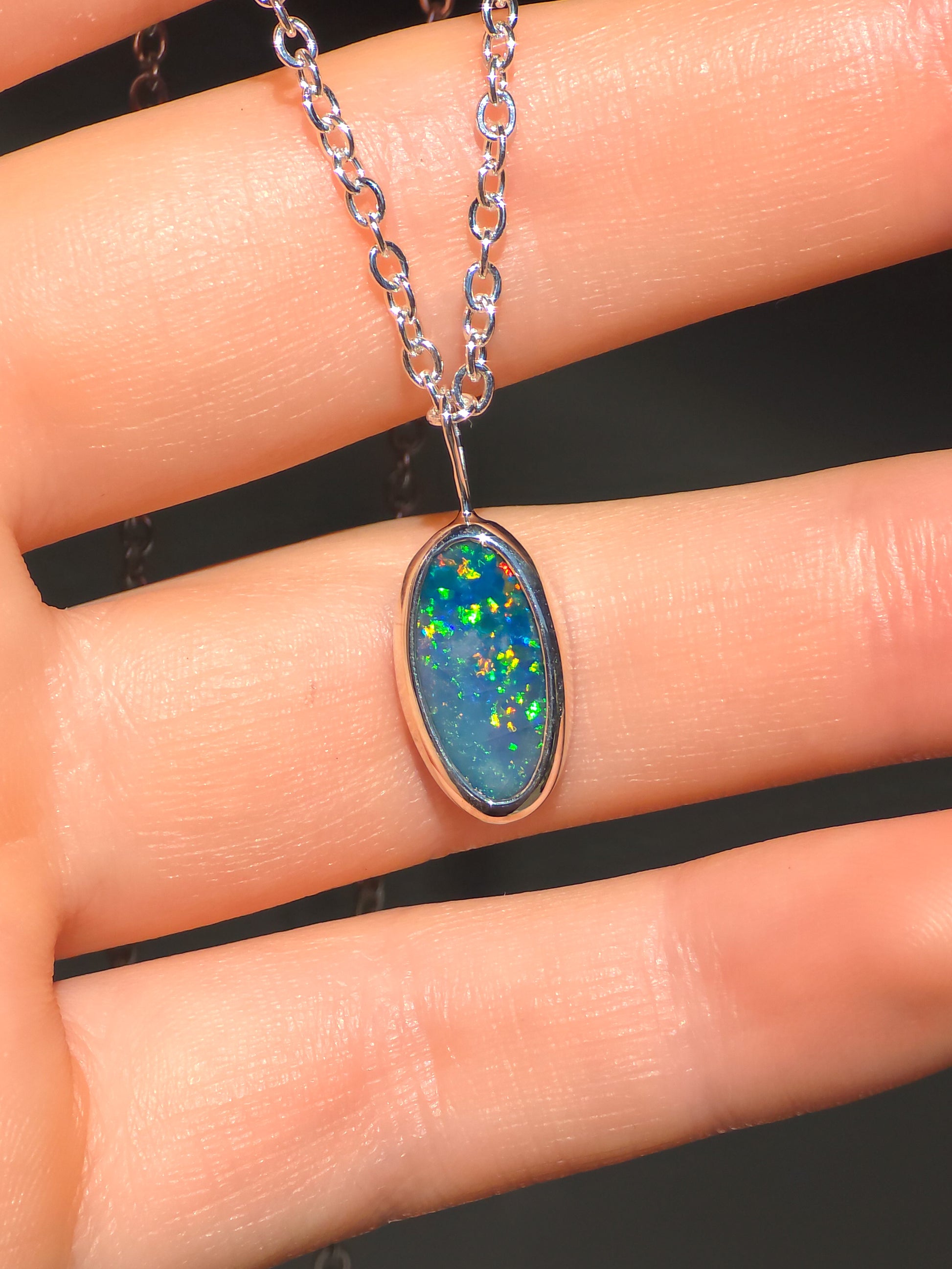 TROPIC | Coober Pedy Opal Doublet Pendant, 925 Silver Australian Opal Necklace