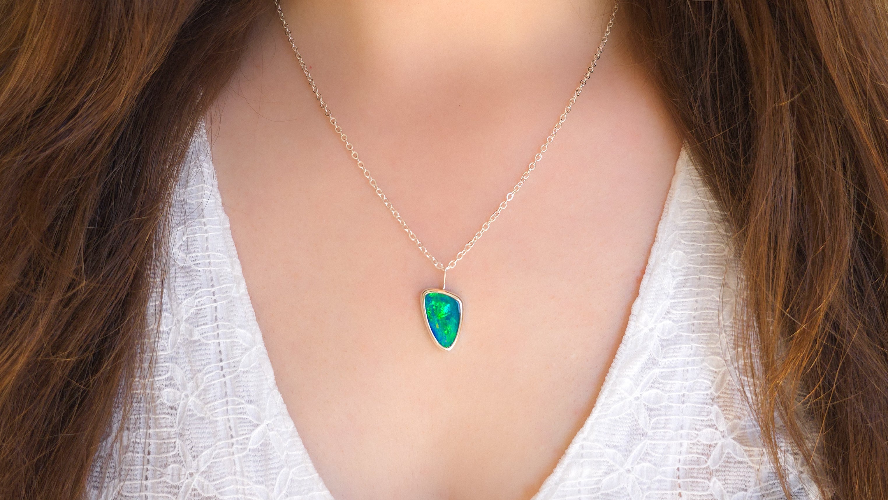 LUMINOUS | Coober Pedy Opal Doublet Pendant, Silver Australian Opal Necklace