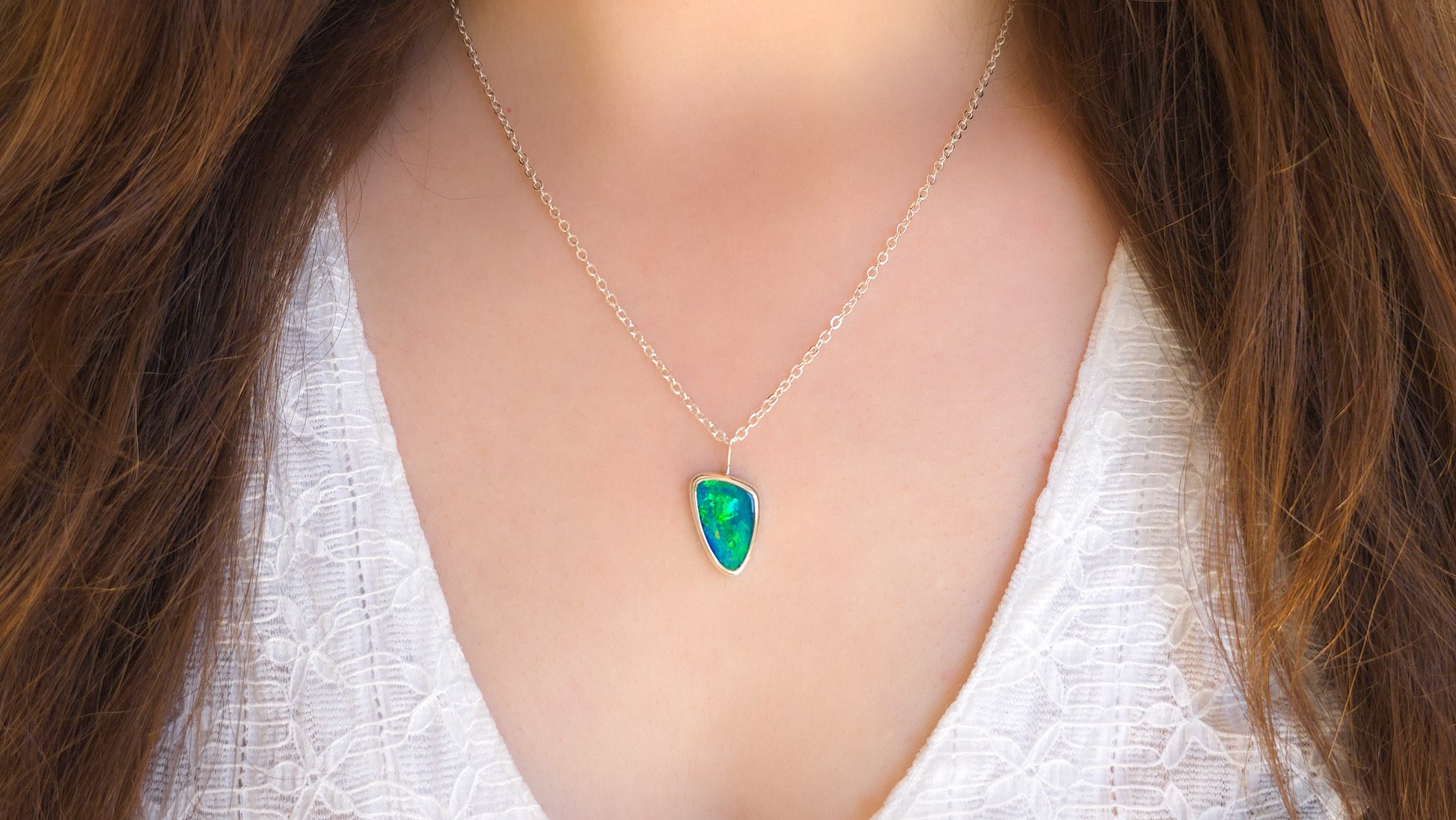 LUMINOUS | Coober Pedy Opal Doublet Pendant, Silver Australian Opal Necklace