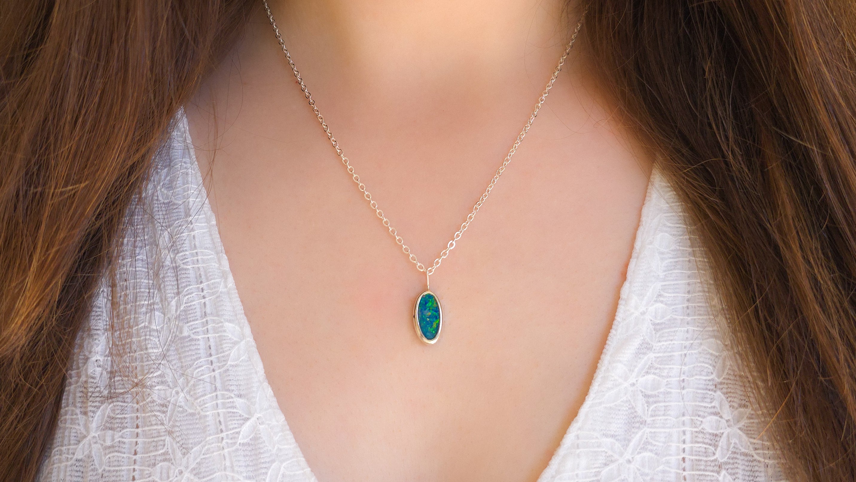 TROPIC | Coober Pedy Opal Doublet Pendant, 925 Silver Australian Opal Necklace