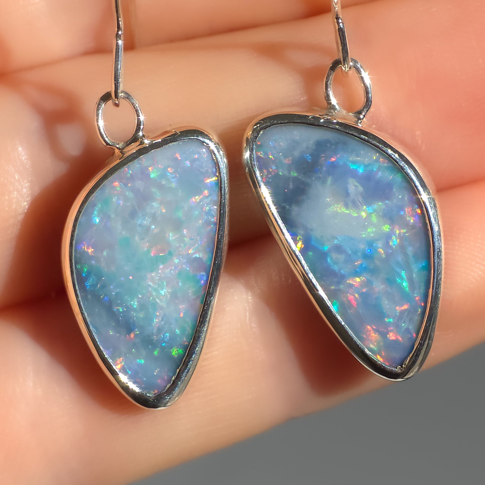 PEONY | Coober Pedy Opal Doublet Hook Earrings / Solid 925 Silver Bezel