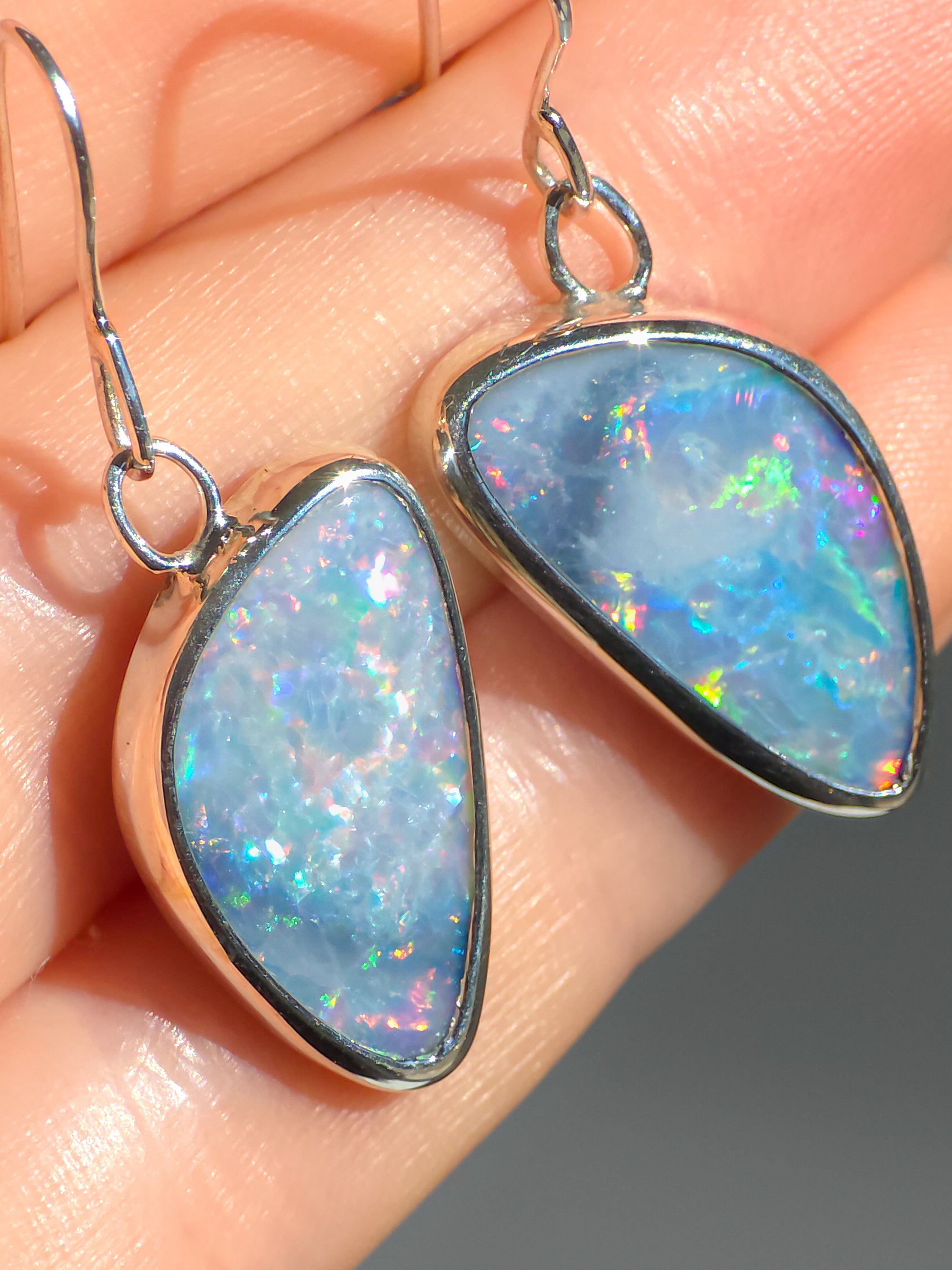 PEONY | Coober Pedy Opal Doublet Hook Earrings / Solid 925 Silver Bezel