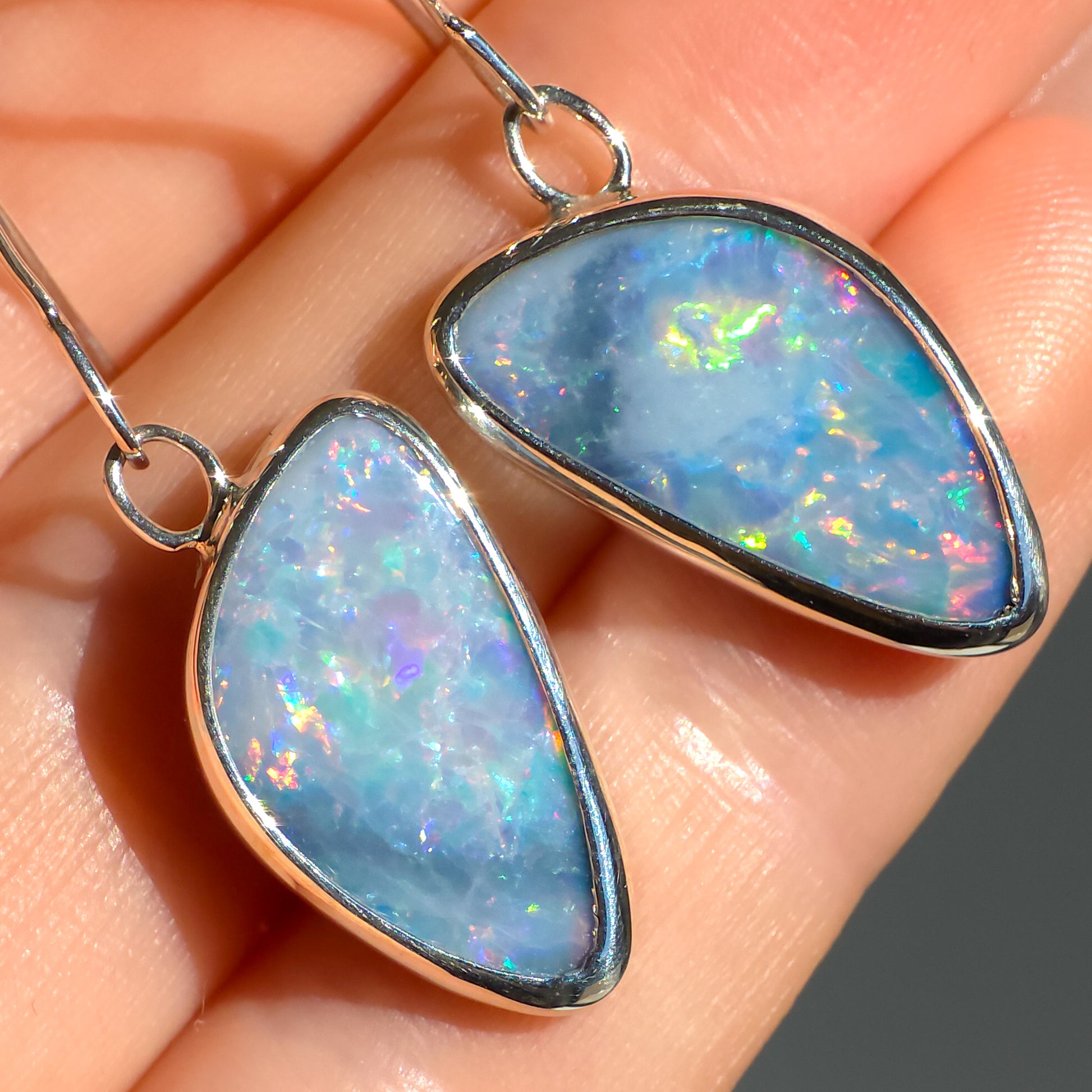 PEONY | Coober Pedy Opal Doublet Hook Earrings / Solid 925 Silver Bezel