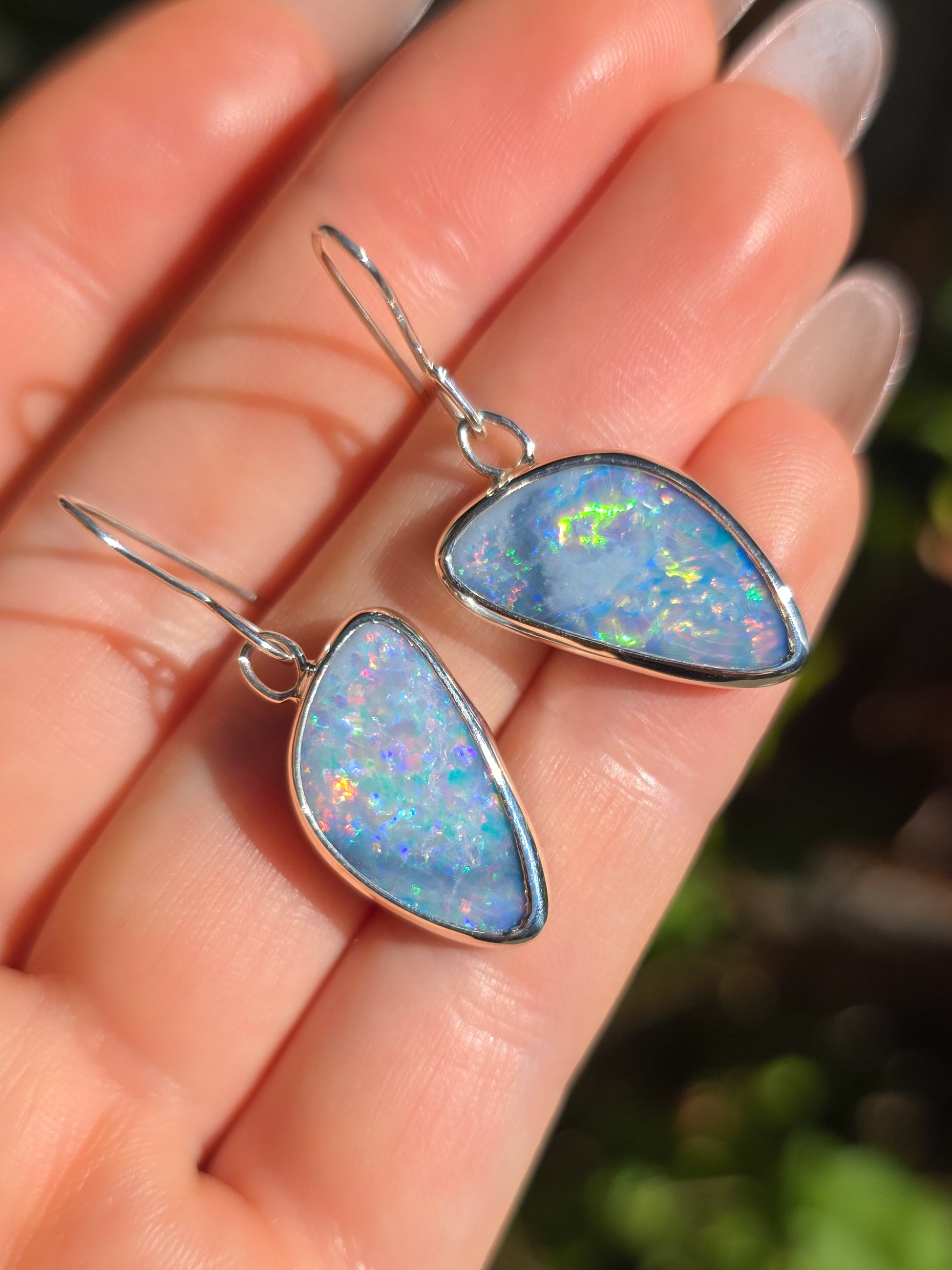 PEONY | Coober Pedy Opal Doublet Hook Earrings / Solid 925 Silver Bezel