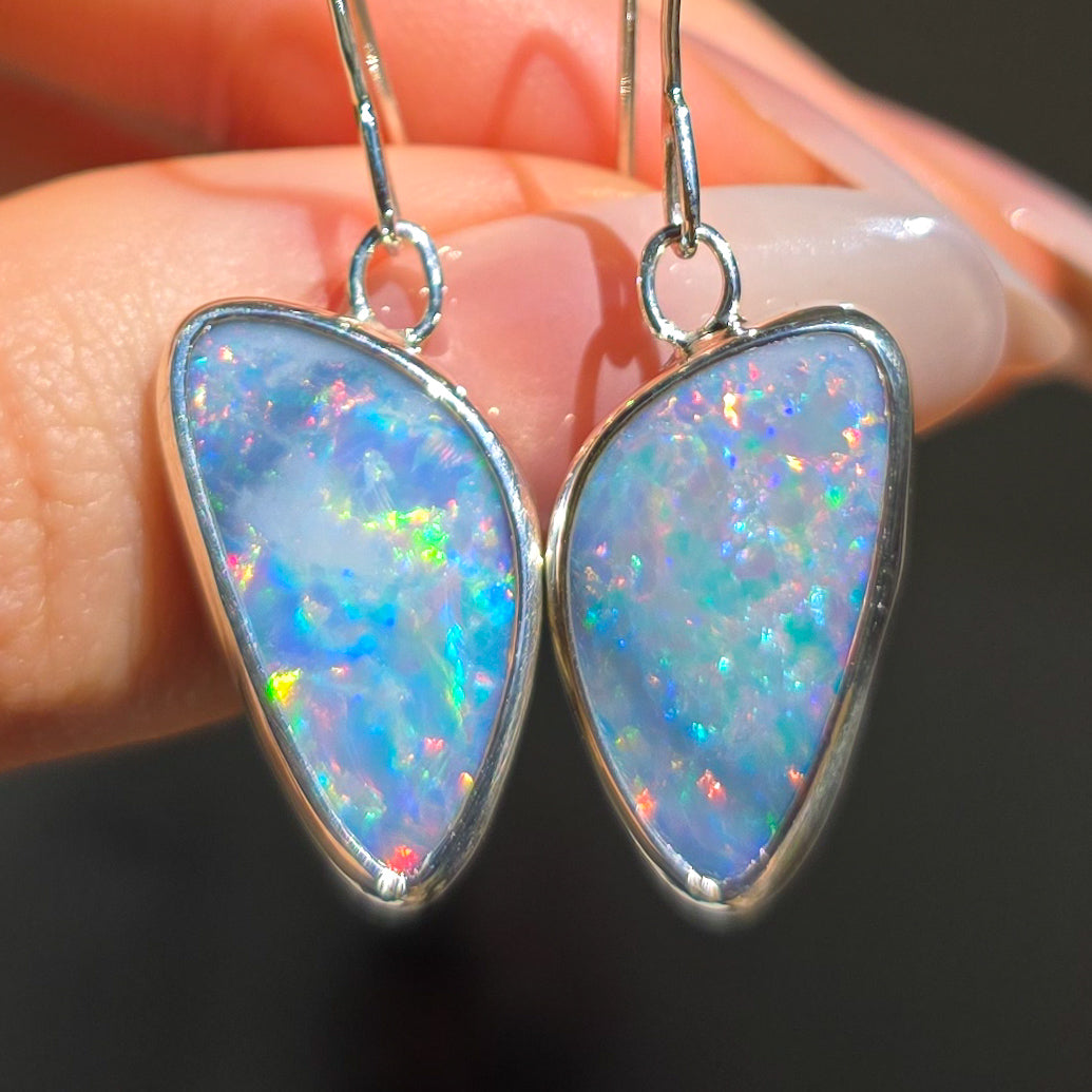 PEONY | Coober Pedy Opal Doublet Hook Earrings / Solid 925 Silver Bezel