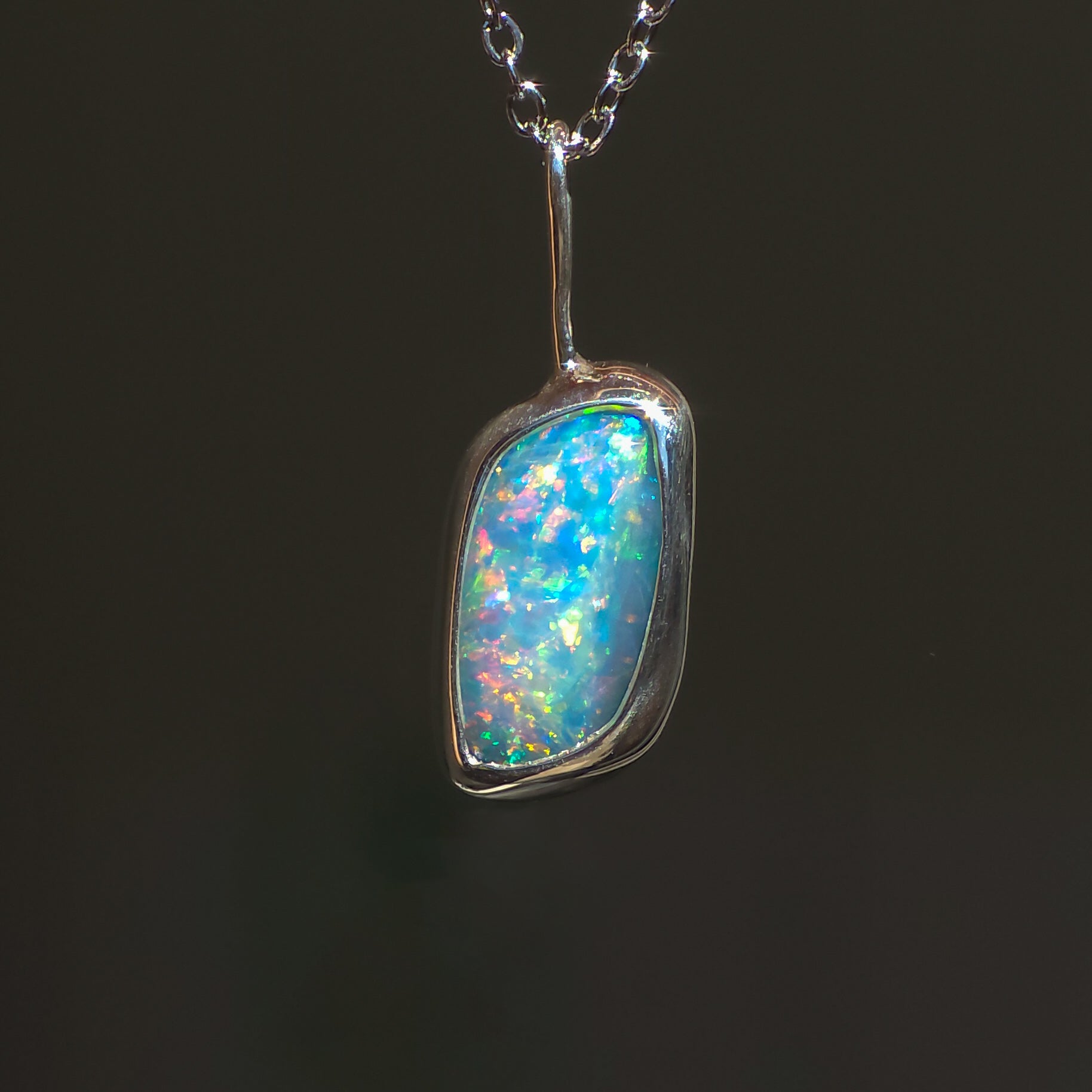 ROSETTE | Pink Coober Pedy Opal Doublet Pendant, Silver Australian Opal Necklace