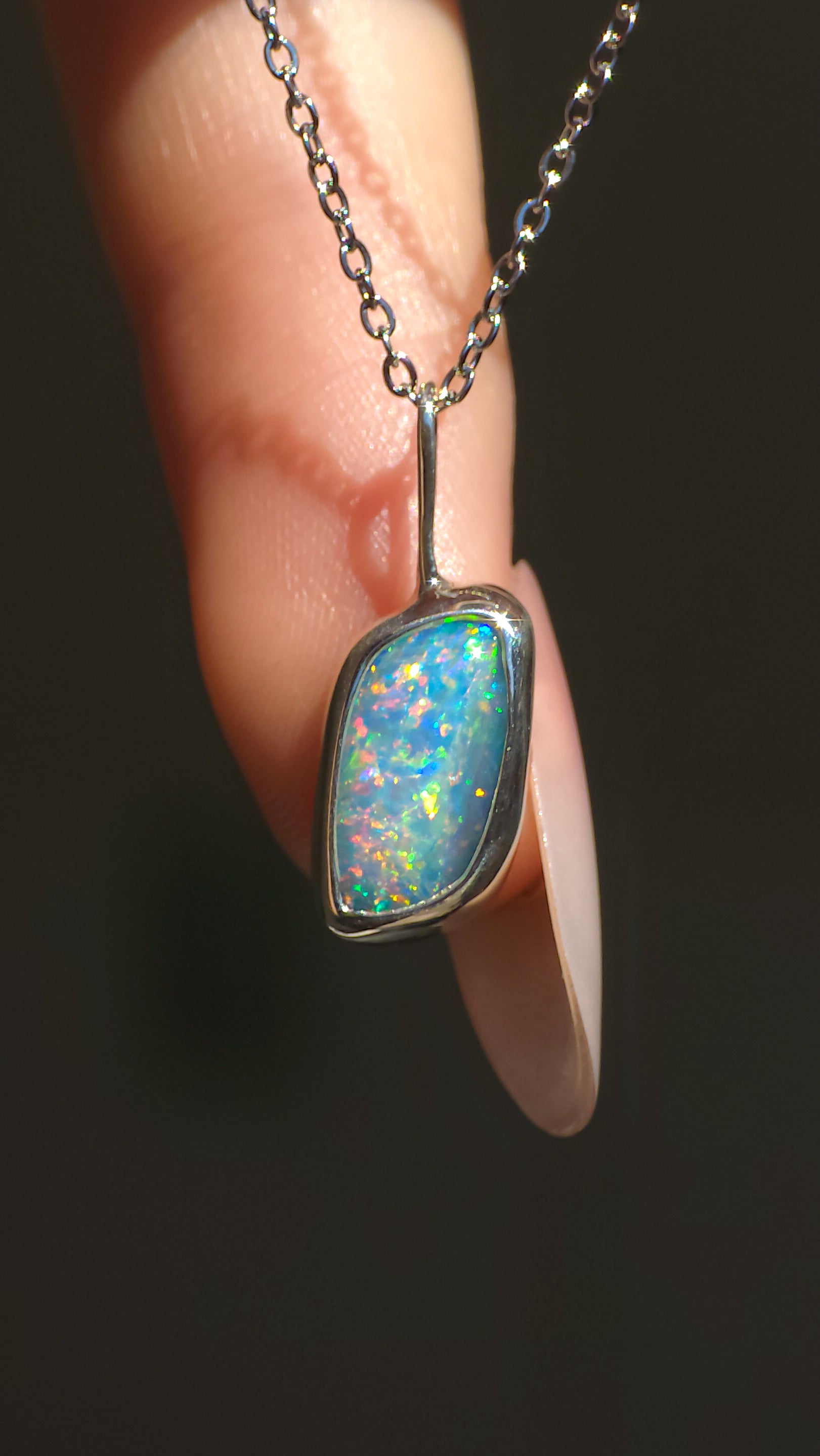 ROSETTE | Pink Coober Pedy Opal Doublet Pendant, Silver Australian Opal Necklace