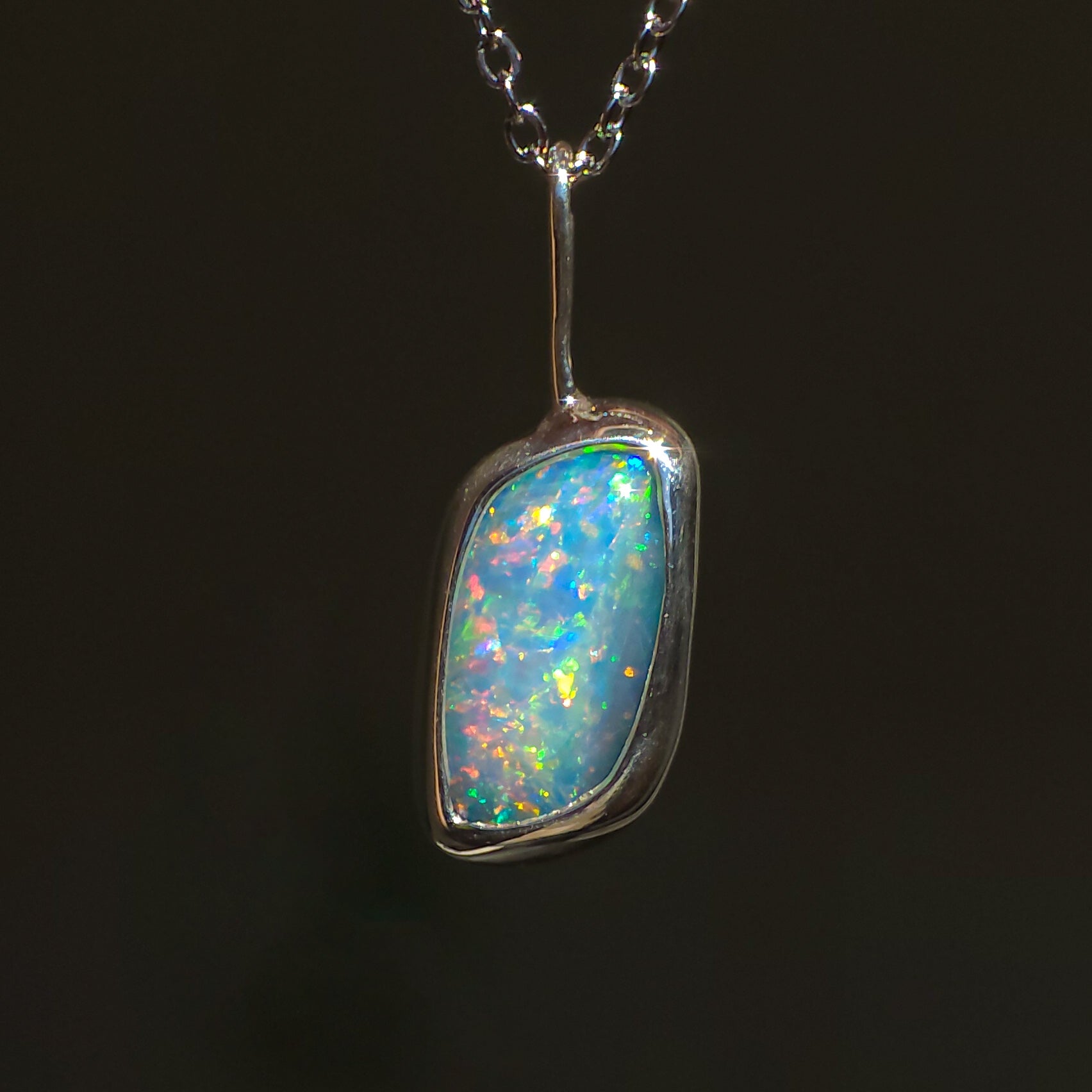 ROSETTE | Pink Coober Pedy Opal Doublet Pendant, Silver Australian Opal Necklace