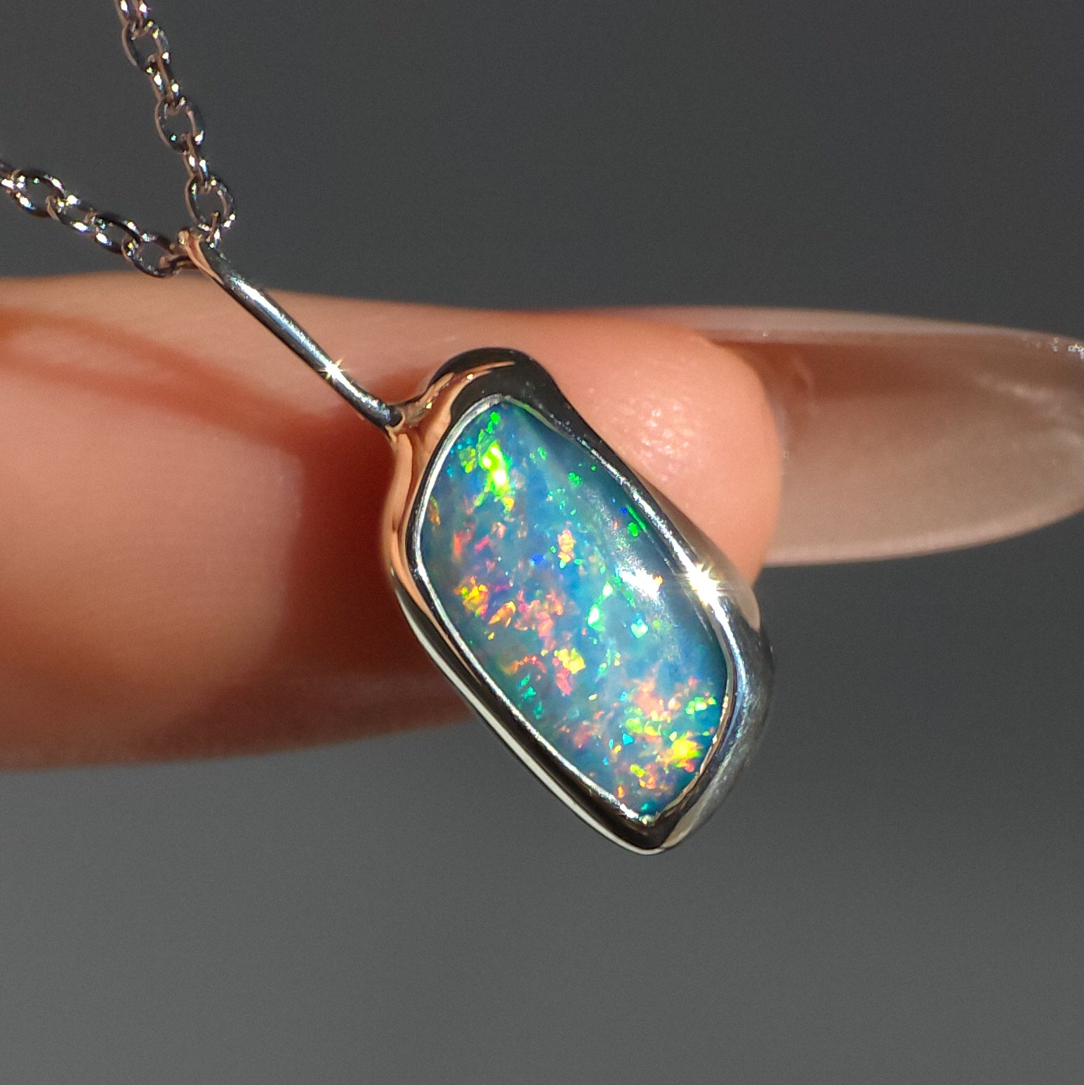 ROSETTE | Pink Coober Pedy Opal Doublet Pendant, Silver Australian Opal Necklace