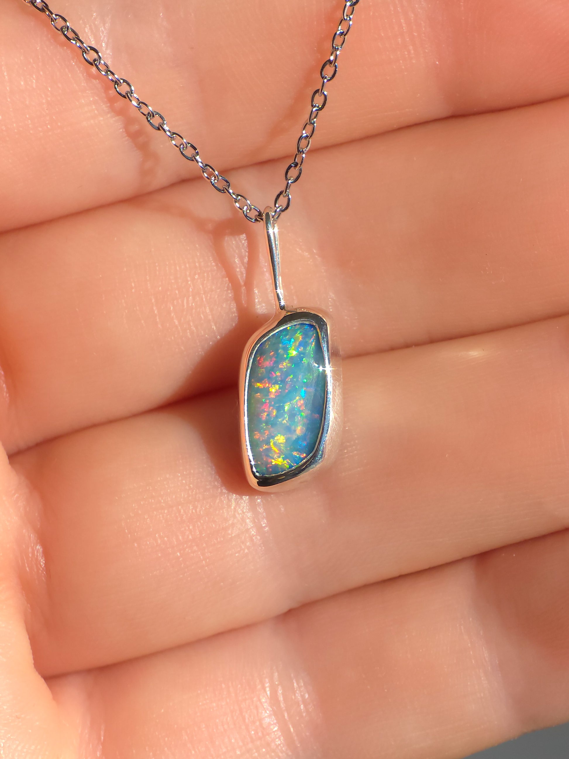 ROSETTE | Pink Coober Pedy Opal Doublet Pendant, Silver Australian Opal Necklace