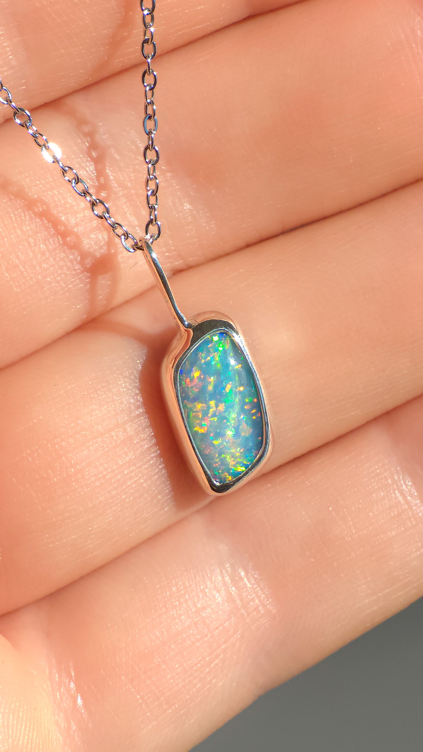 ROSETTE | Pink Coober Pedy Opal Doublet Pendant, Silver Australian Opal Necklace