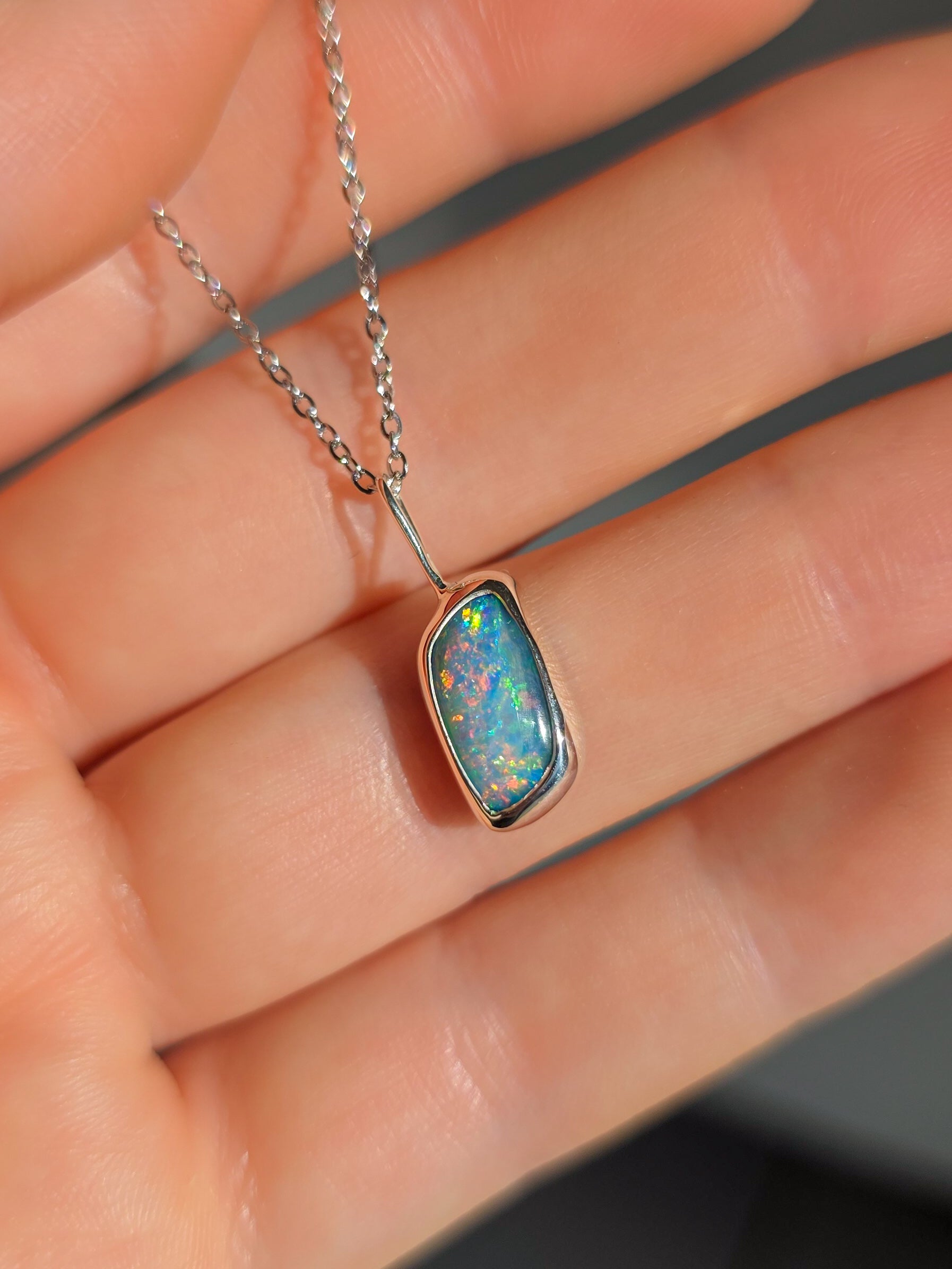 ROSETTE | Pink Coober Pedy Opal Doublet Pendant, Silver Australian Opal Necklace