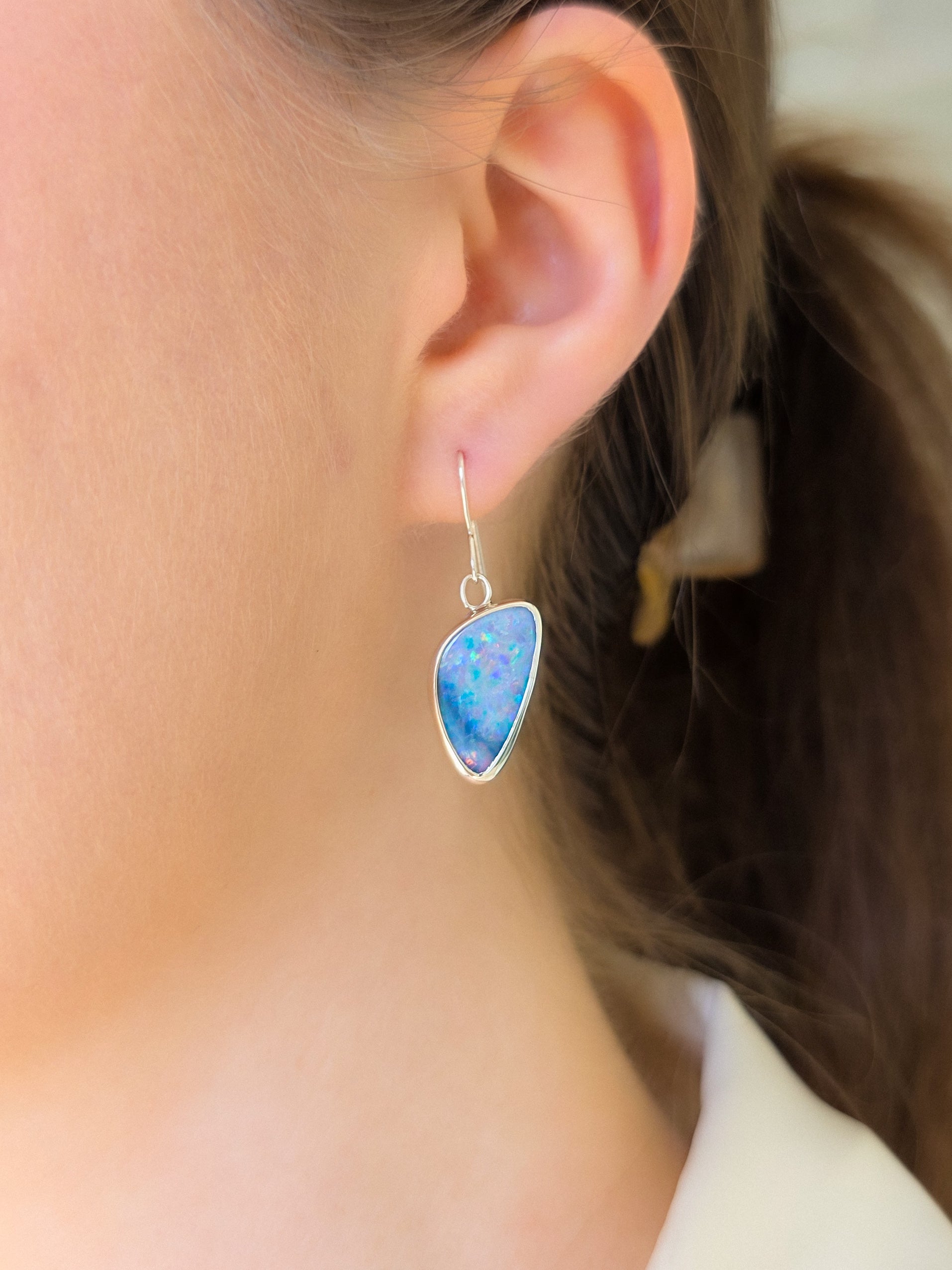 PEONY | Coober Pedy Opal Doublet Hook Earrings / Solid 925 Silver Bezel