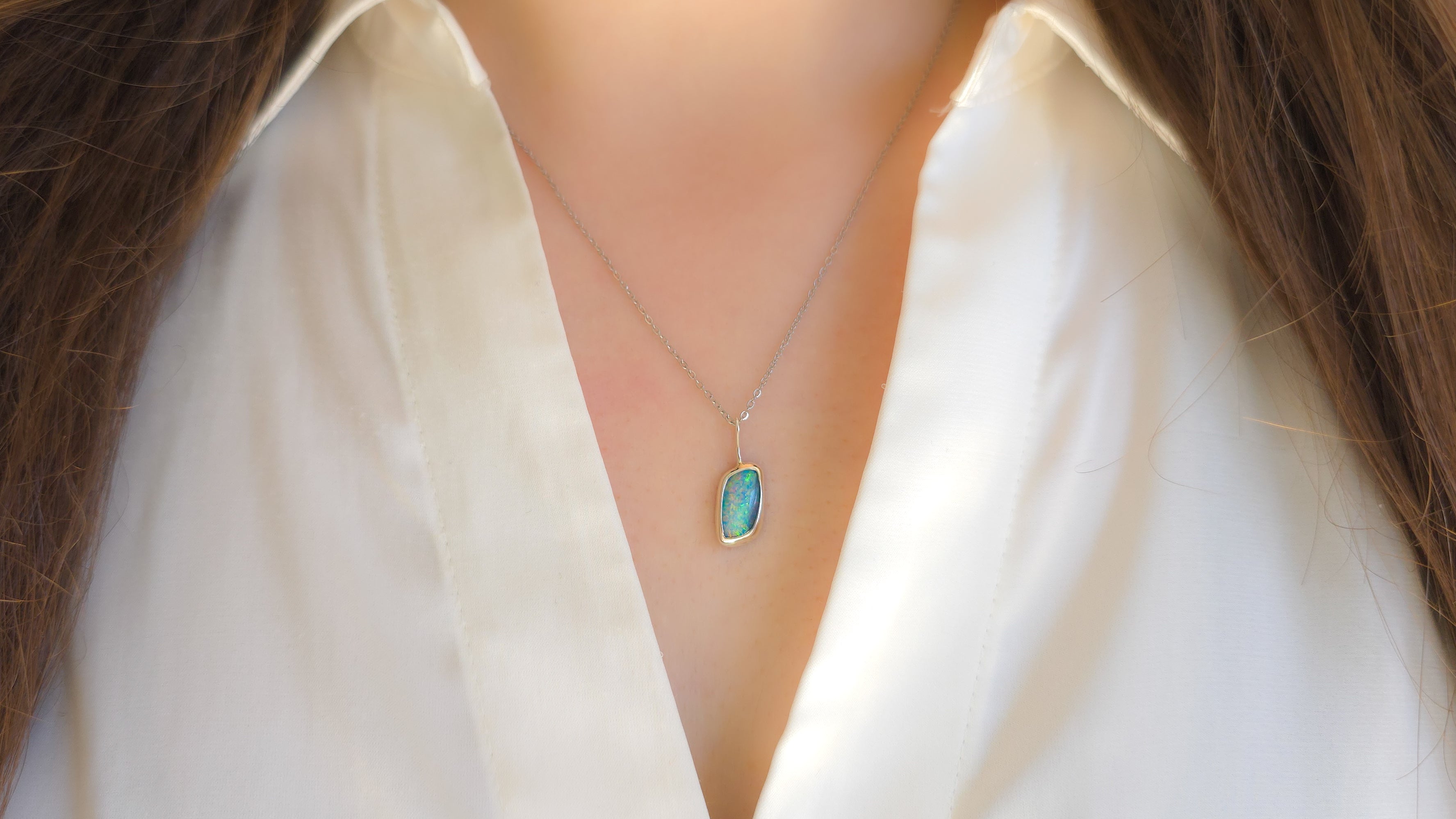 ROSETTE | Pink Coober Pedy Opal Doublet Pendant, Silver Australian Opal Necklace