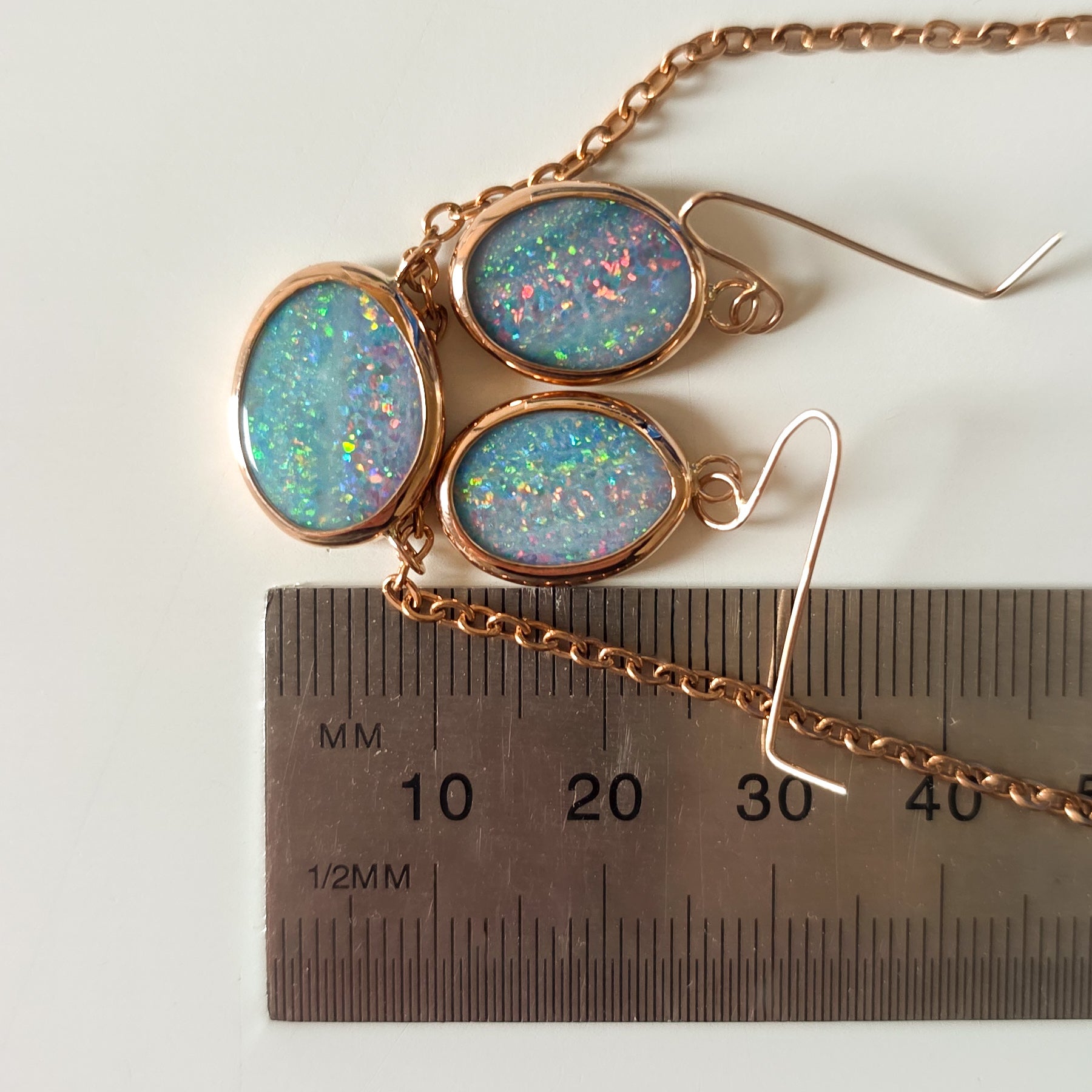 TRAMONTO | Pink 14K Rose Gold Coober Pedy Opal Pendant and Earring set
