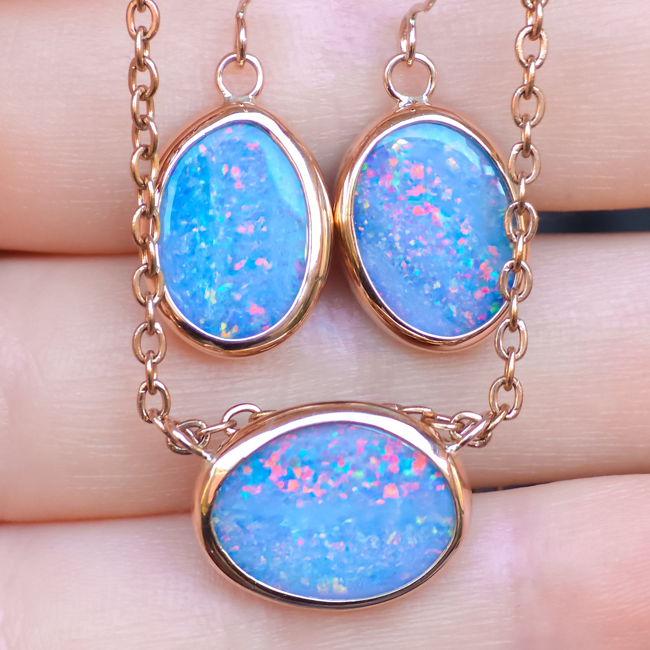 TRAMONTO | Pink 14K Rose Gold Coober Pedy Opal Pendant and Earring set