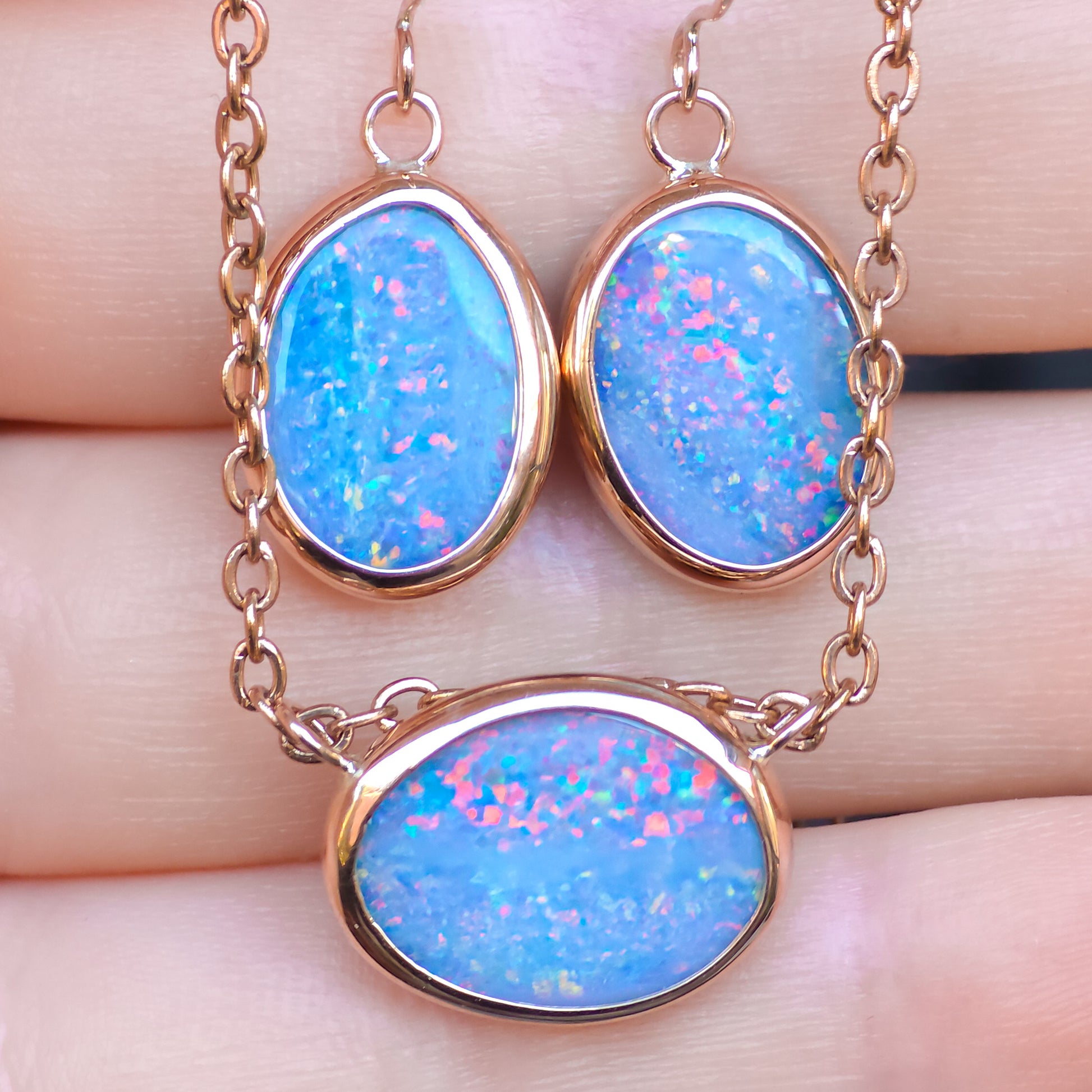 TRAMONTO | Pink 14K Rose Gold Coober Pedy Opal Pendant and Earring set
