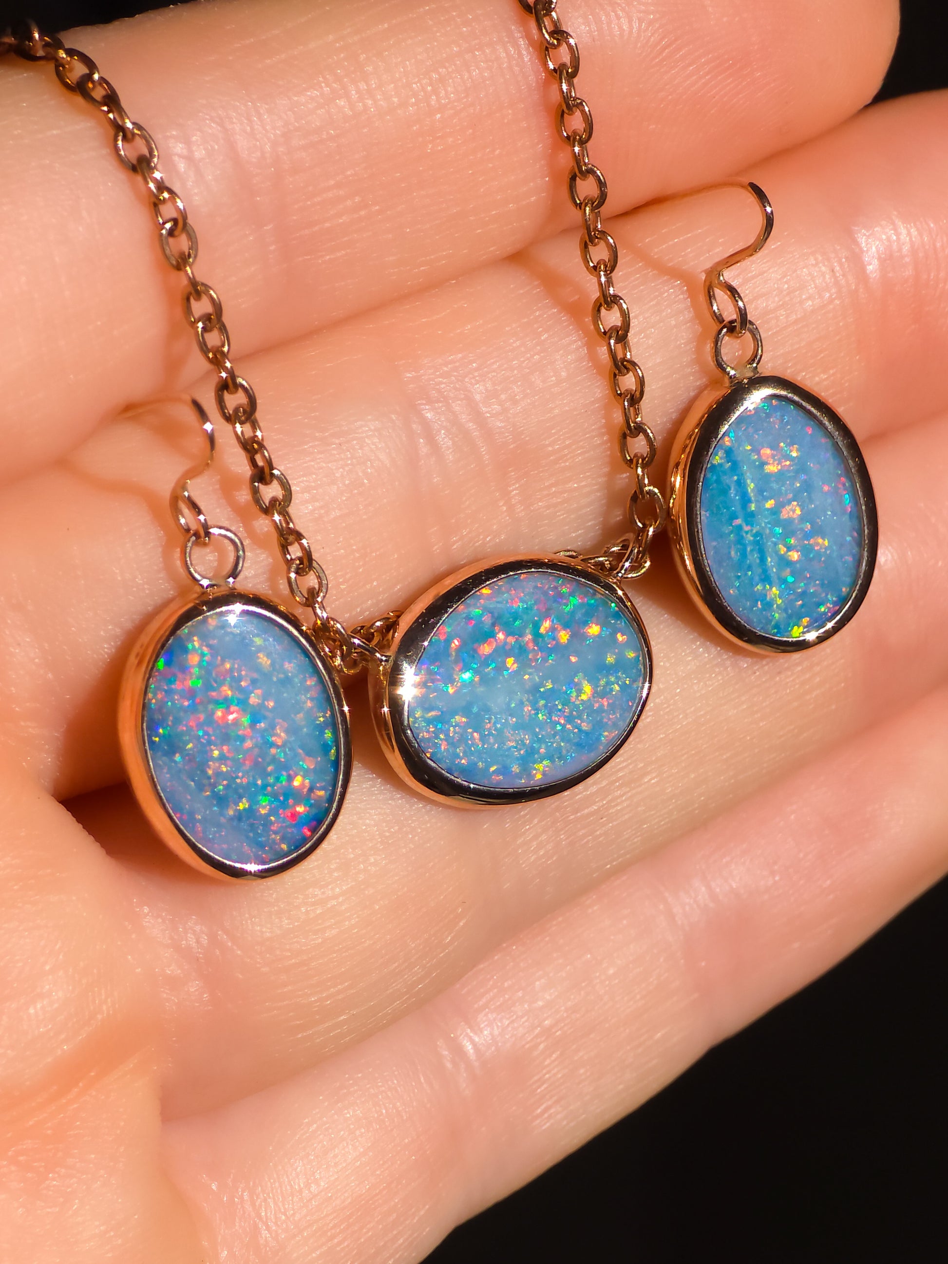 TRAMONTO | Pink 14K Rose Gold Coober Pedy Opal Pendant and Earring set