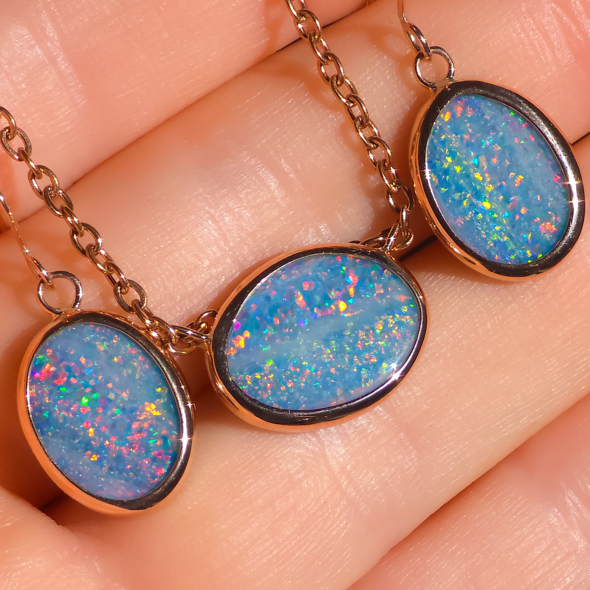 TRAMONTO | Pink 14K Rose Gold Coober Pedy Opal Pendant and Earring set
