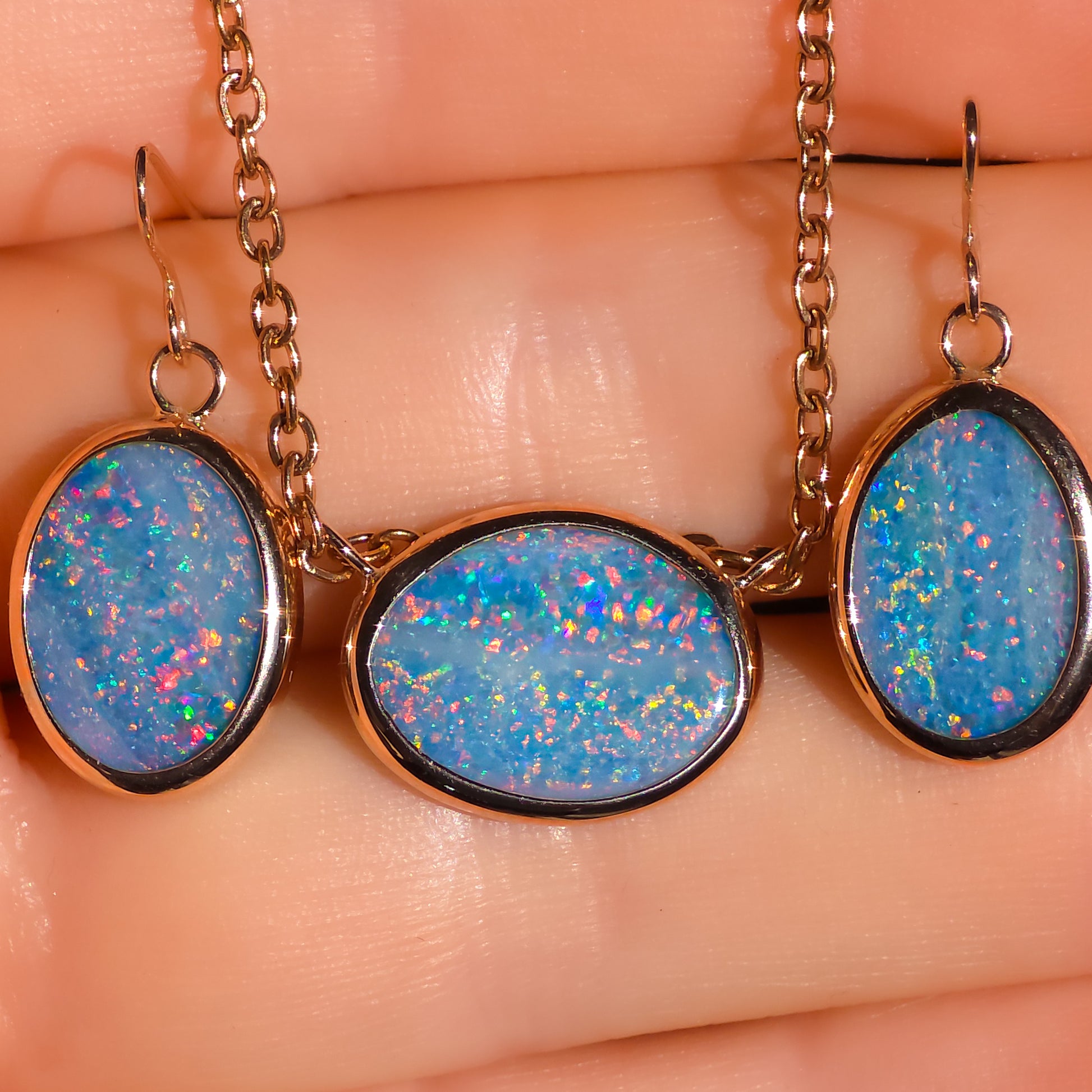 TRAMONTO | Pink 14K Rose Gold Coober Pedy Opal Pendant and Earring set