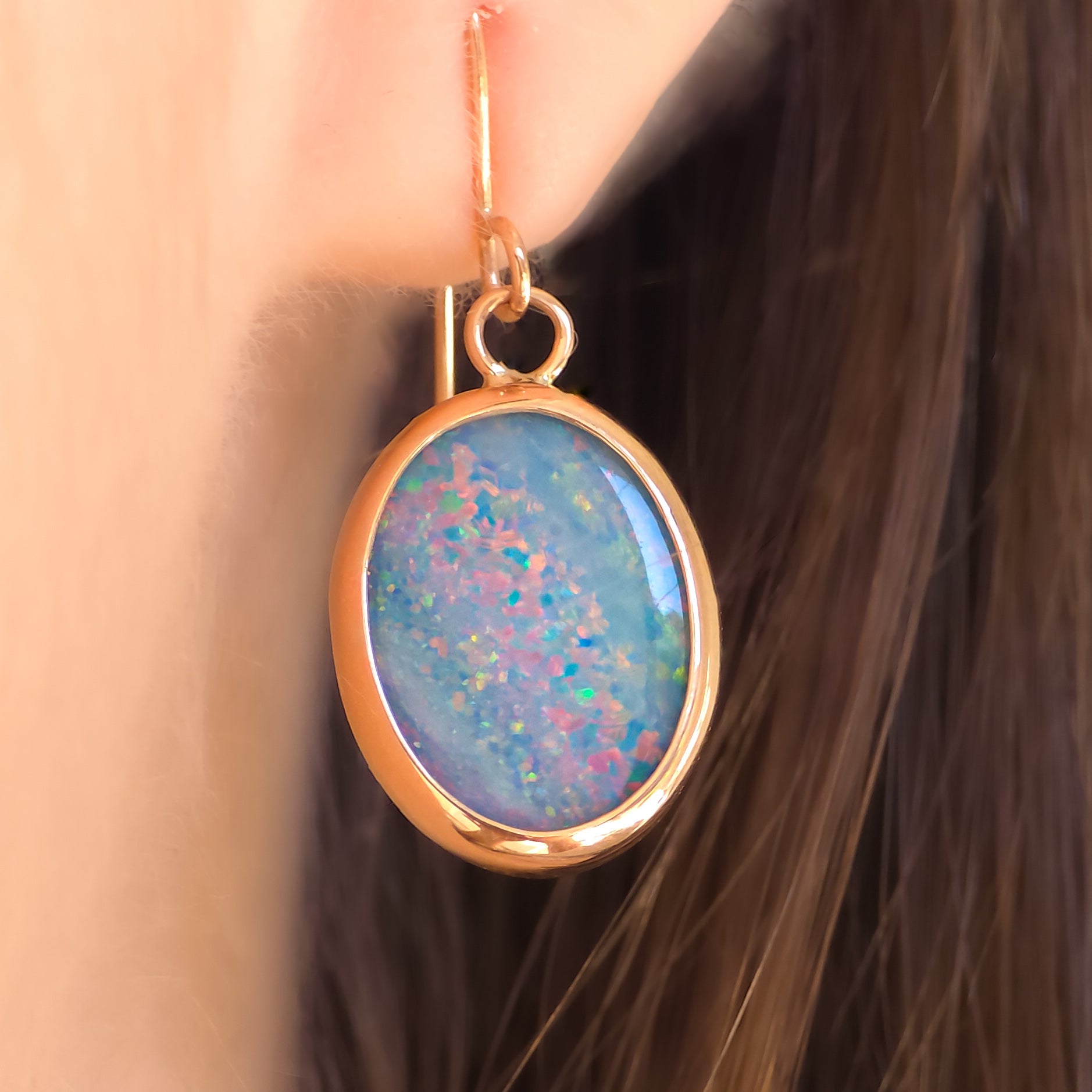 TRAMONTO | Pink 14K Rose Gold Coober Pedy Opal Pendant and Earring set