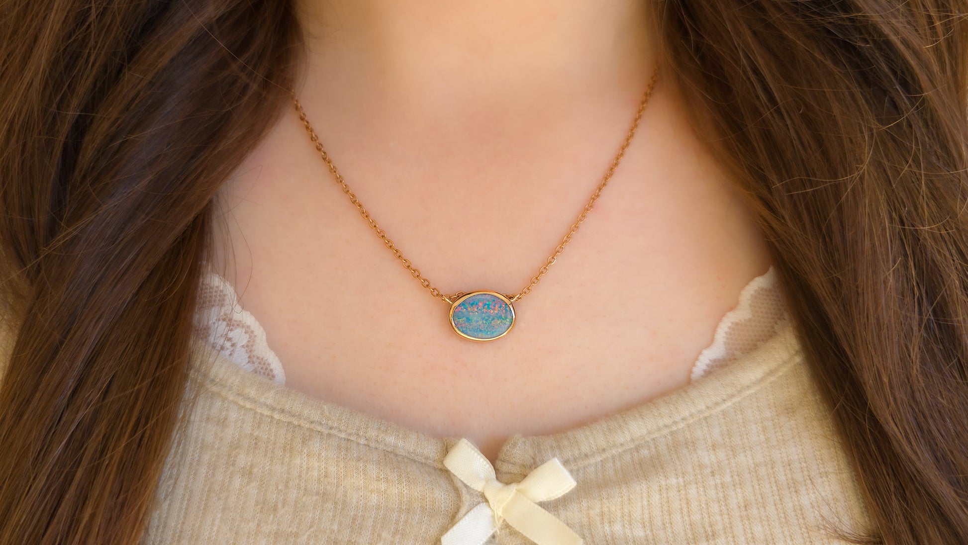 TRAMONTO | Pink 14K Rose Gold Coober Pedy Opal Pendant and Earring set