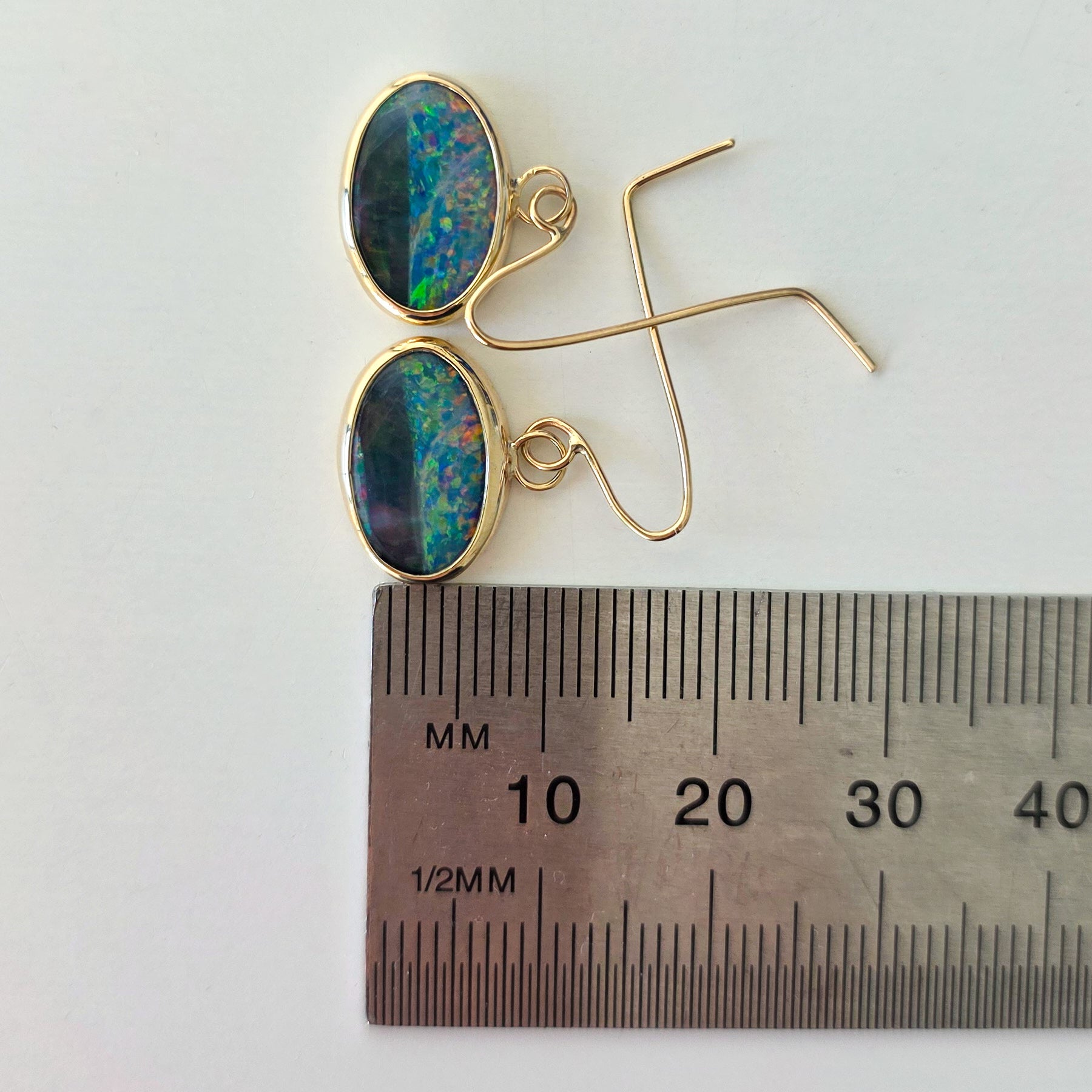 BLOOMS | 14k Gold Australian Opal Doublet Earrings, Shepherd's Hooks, Coober Pedy