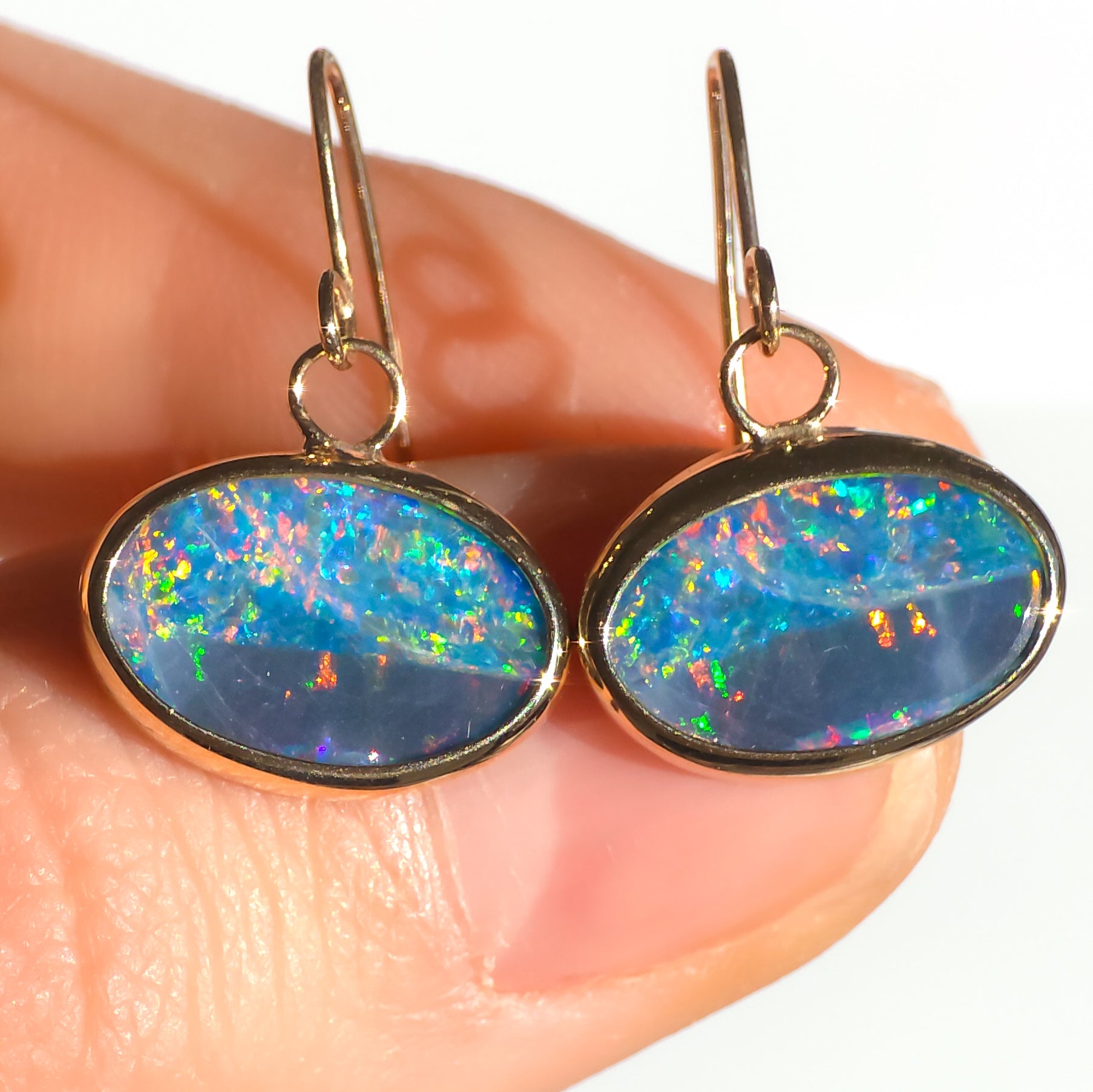 BLOOMS | 14k Gold Australian Opal Doublet Earrings, Shepherd's Hooks, Coober Pedy