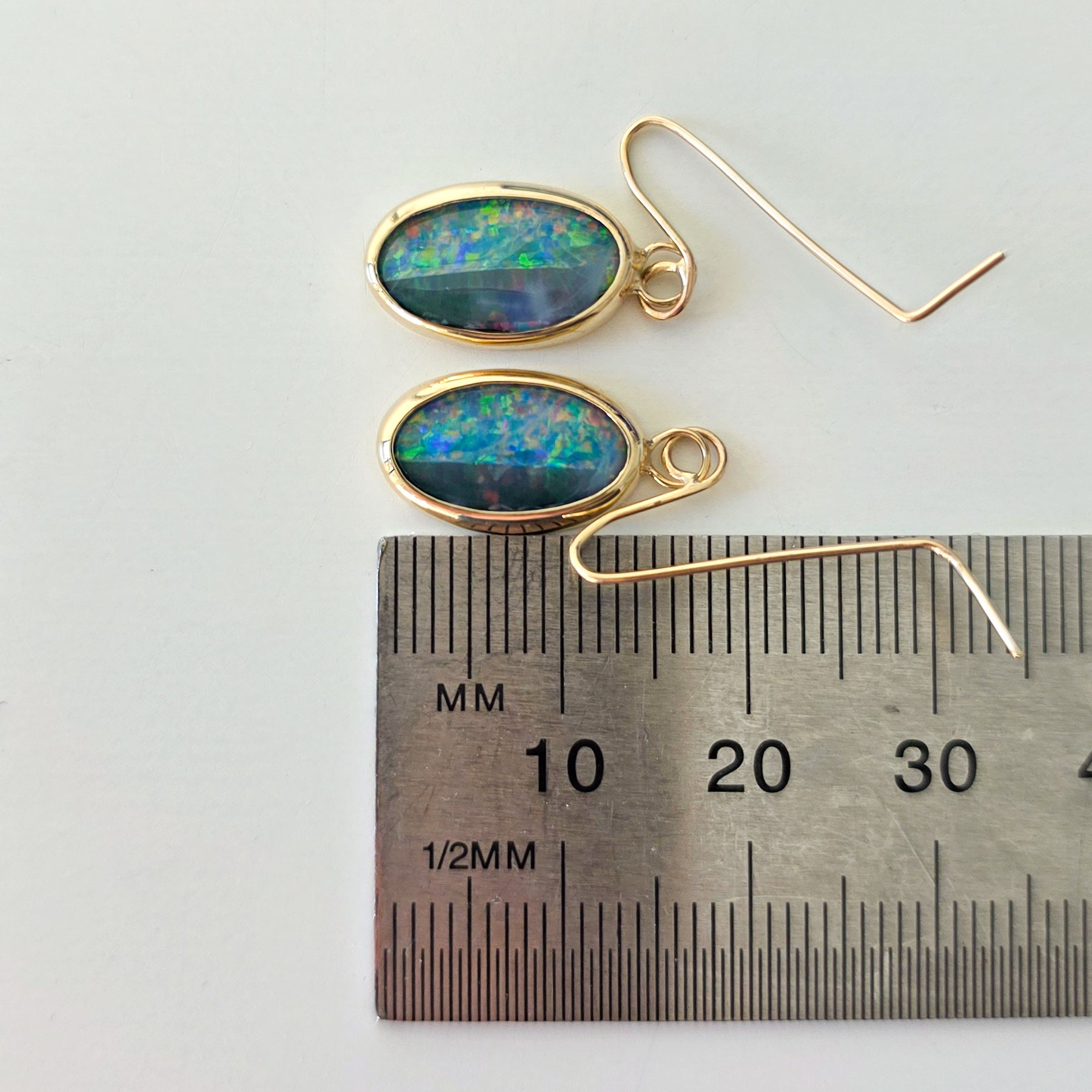 CORAL | 14k Gold Australian Opal Doublet Earrings, Shepherd's Hooks, Coober Pedy