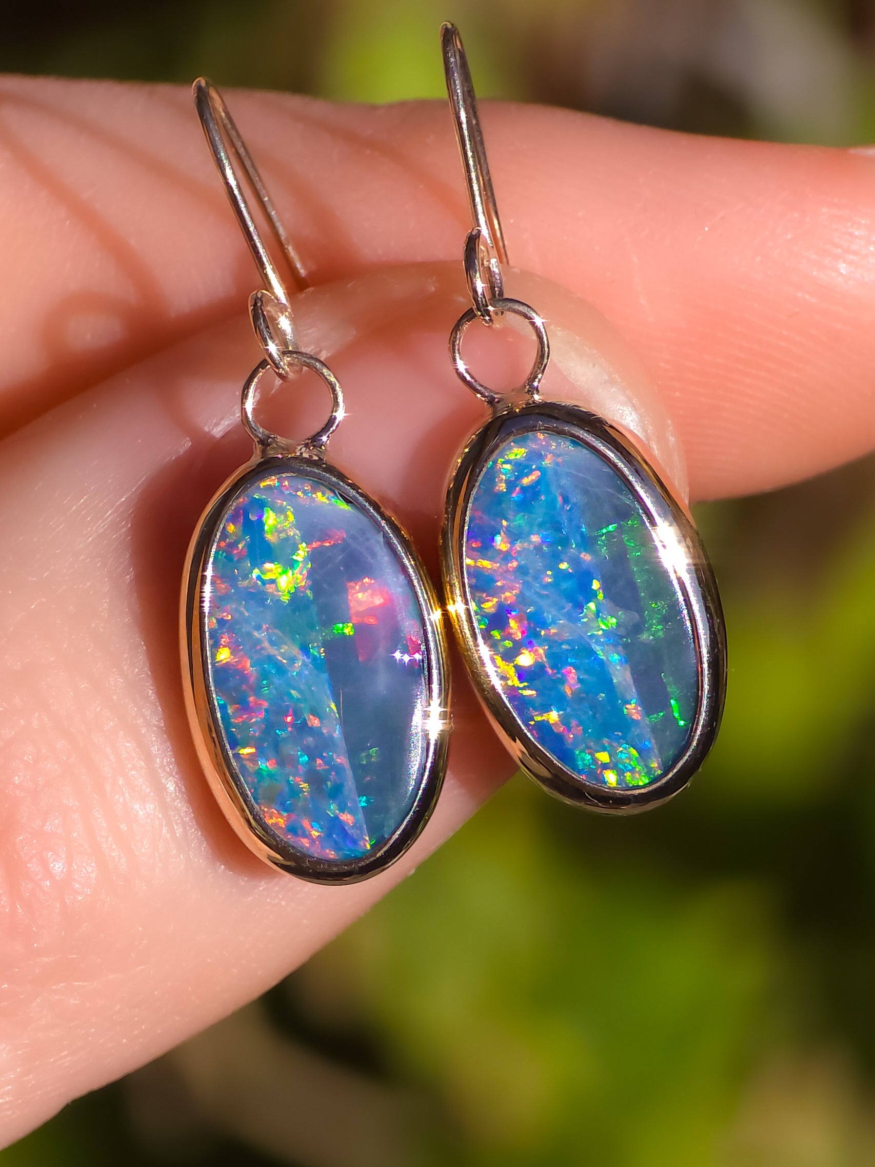 CORAL | 14k Gold Australian Opal Doublet Earrings, Shepherd's Hooks, Coober Pedy